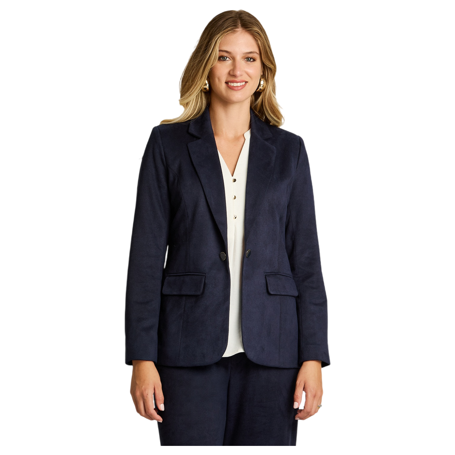 Blazer Azul con Tela Tacto Caliente y Forro-0