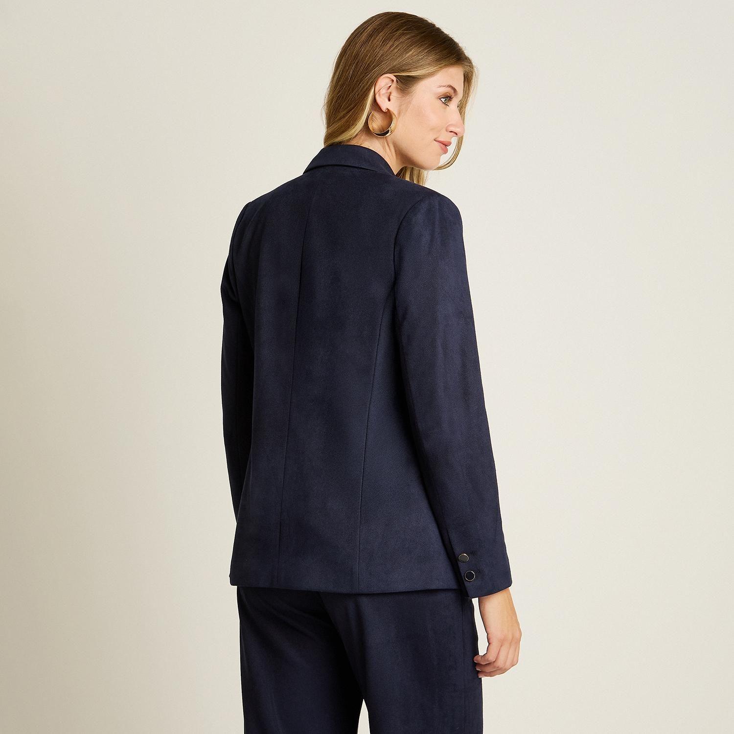 Blazer Azul con Tela Tacto Caliente y Forro-1