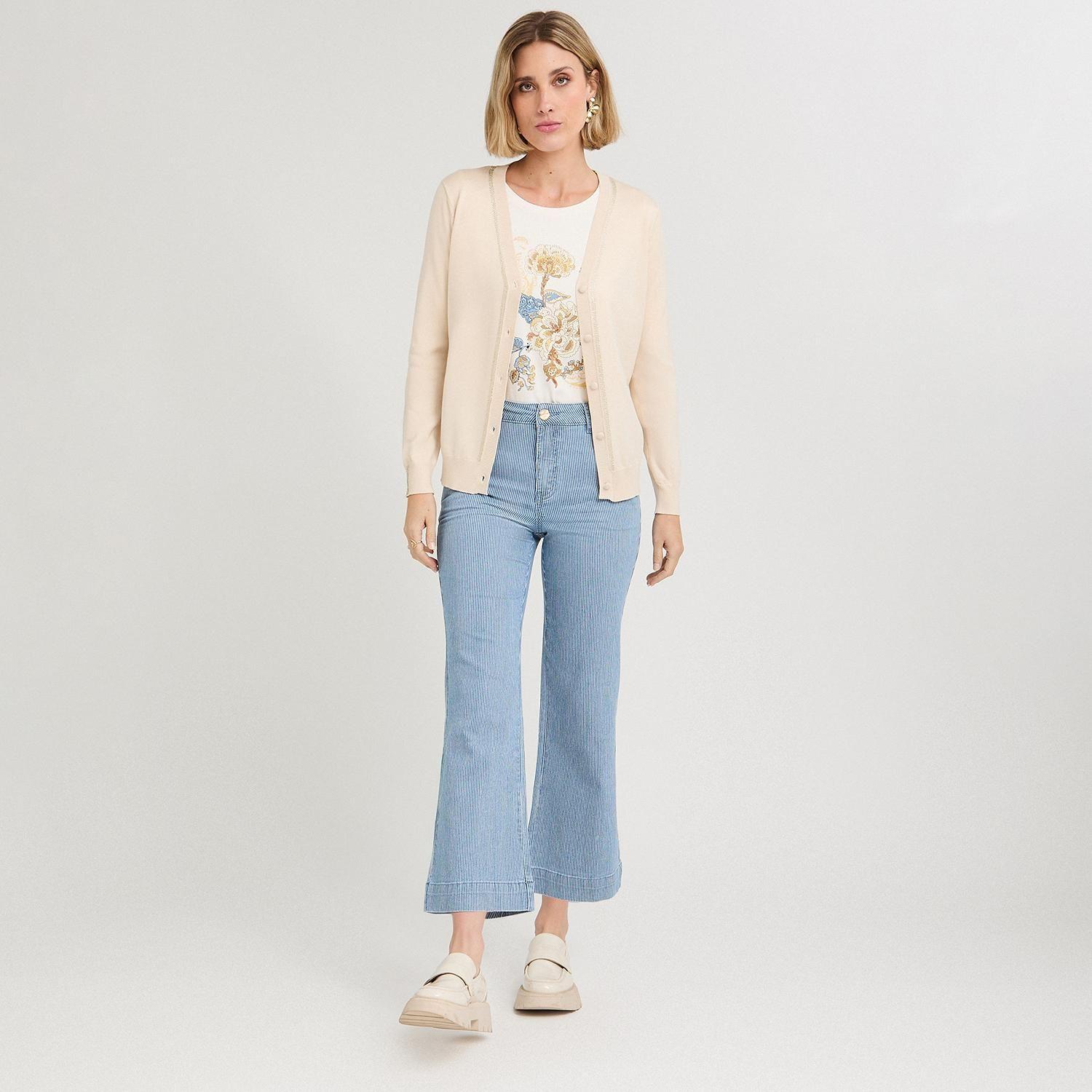 Cárdigan con Aplicación de Strass Beige-3
