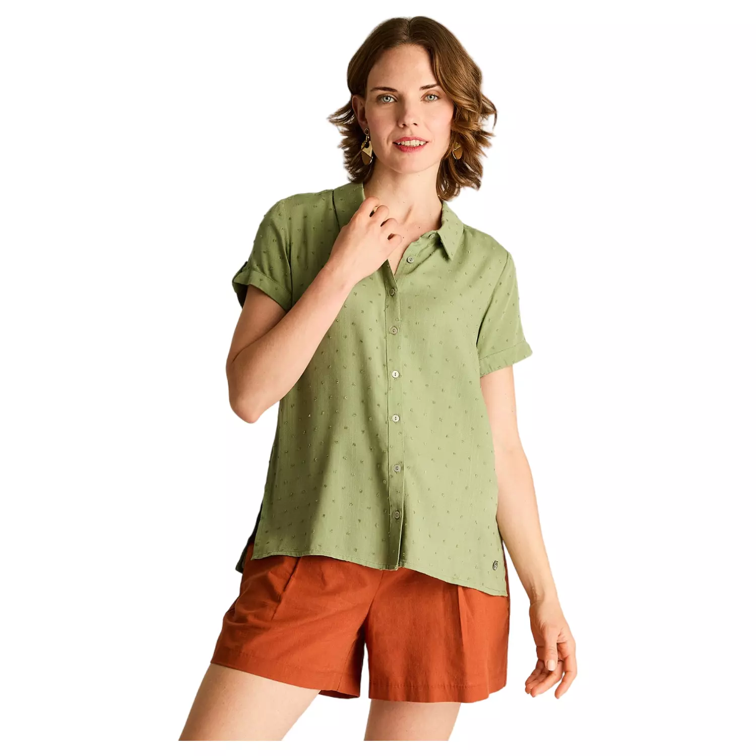 Blusa Oliva Manga Corta No Elasticado Sin Forro Calce Normal-0