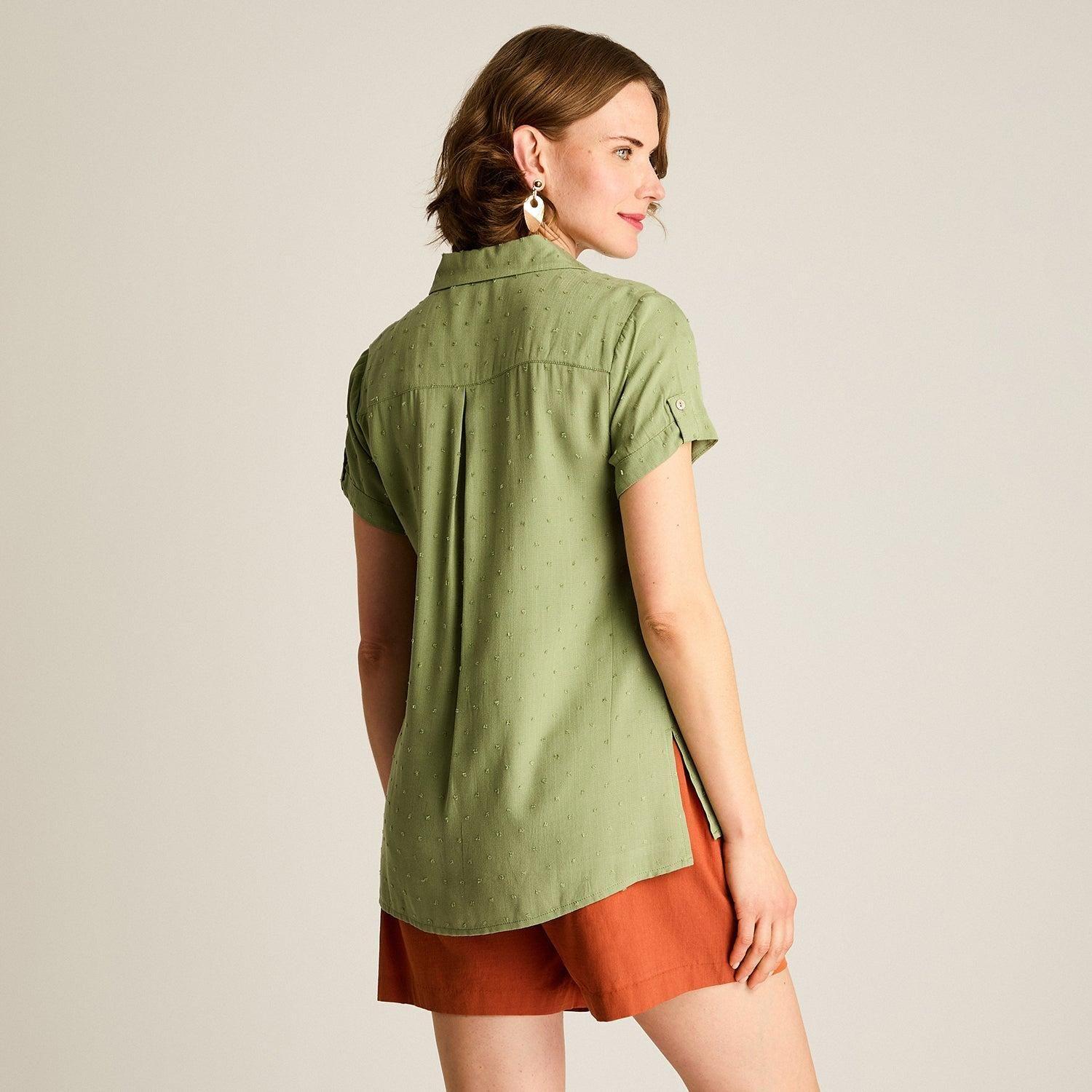 Blusa Oliva Manga Corta No Elasticado Sin Forro Calce Normal-1