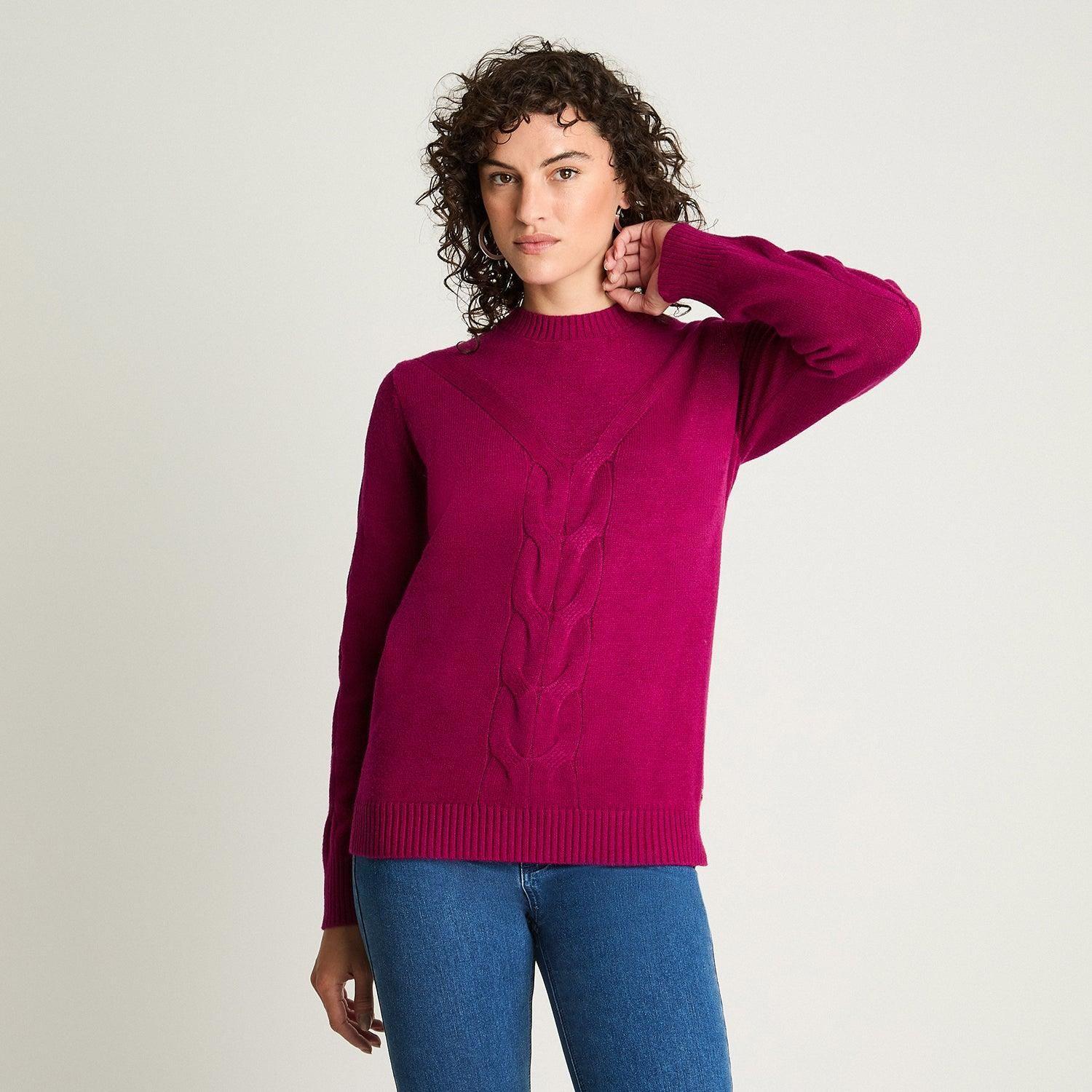Sweater Escote Redondo Manga Larga Magenta-0