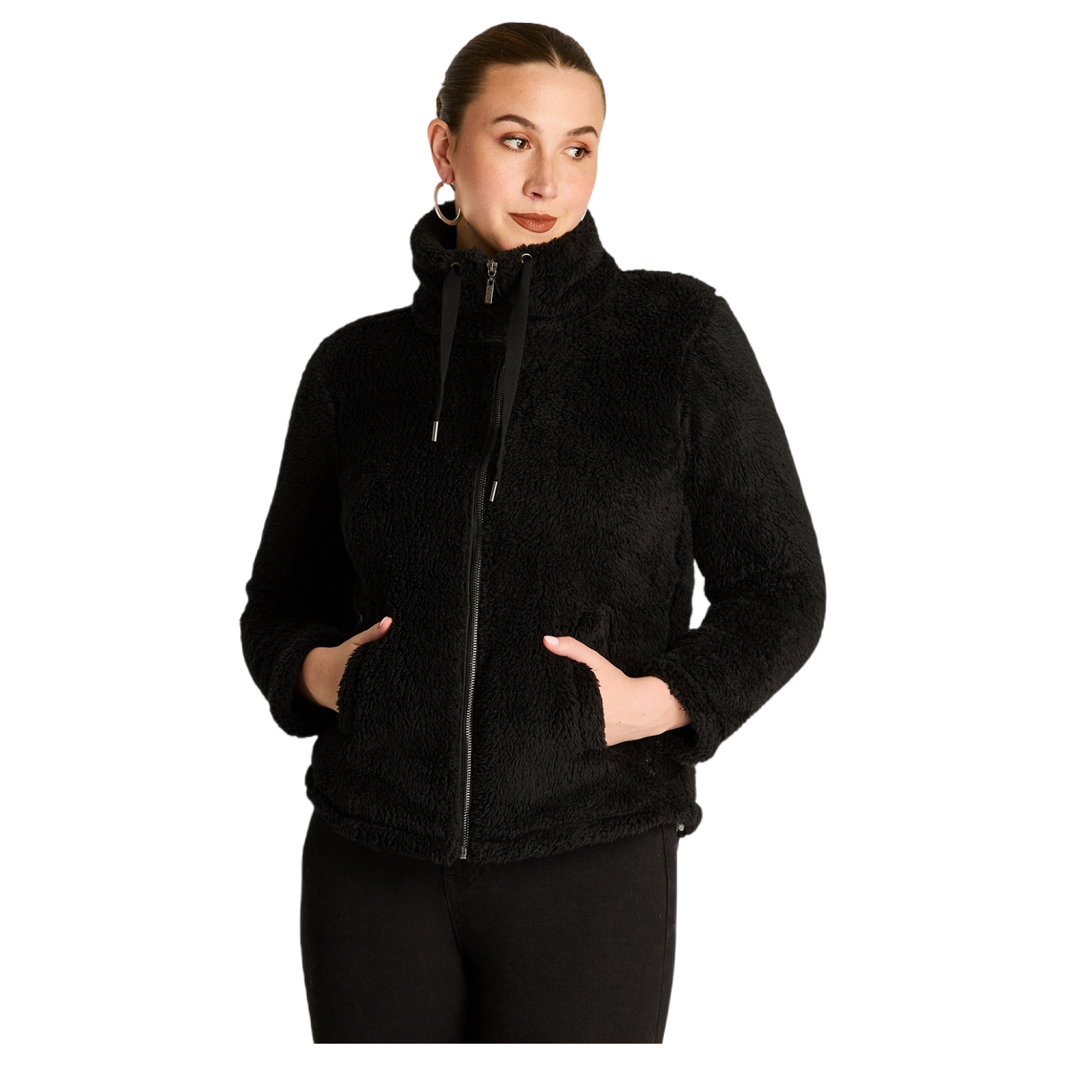 Polerón Coral Fleece Mujer Full Zipper Efecto Piel Negro-0