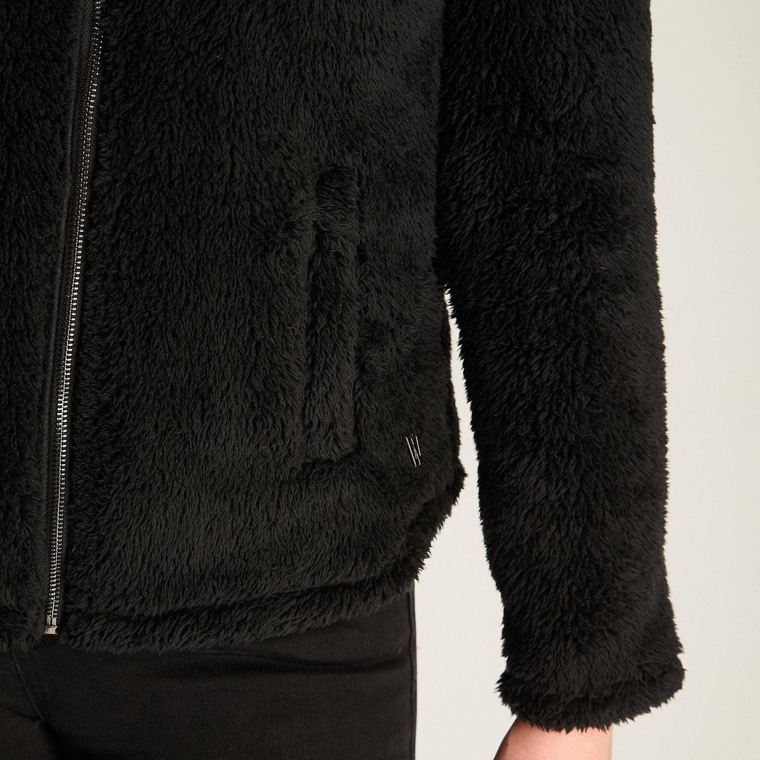 Polerón Coral Fleece Mujer Full Zipper Efecto Piel Negro-2