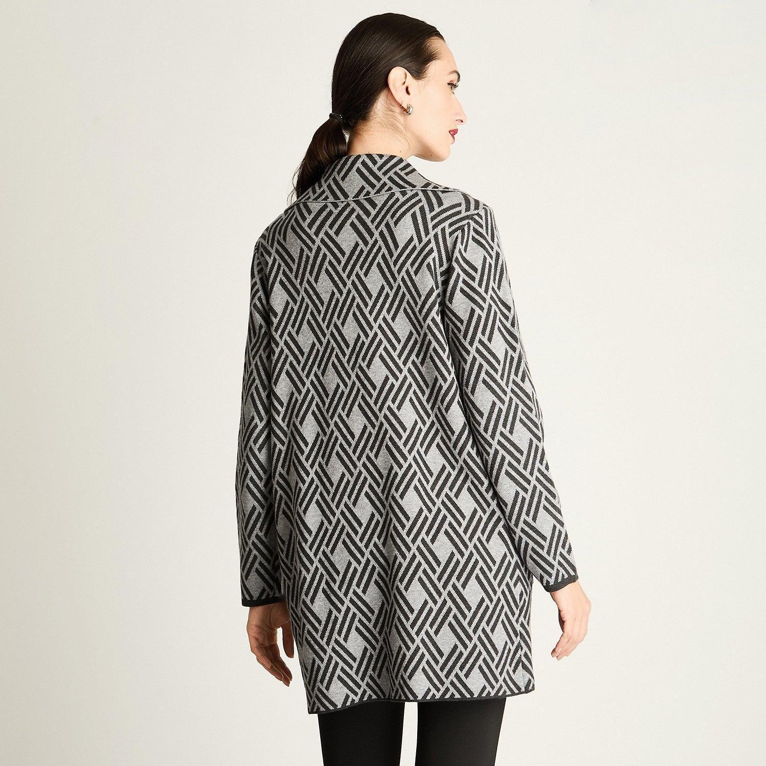 Tapado Tejido Manga Larga Cuello Camisero Bolsillo Print Gris-2