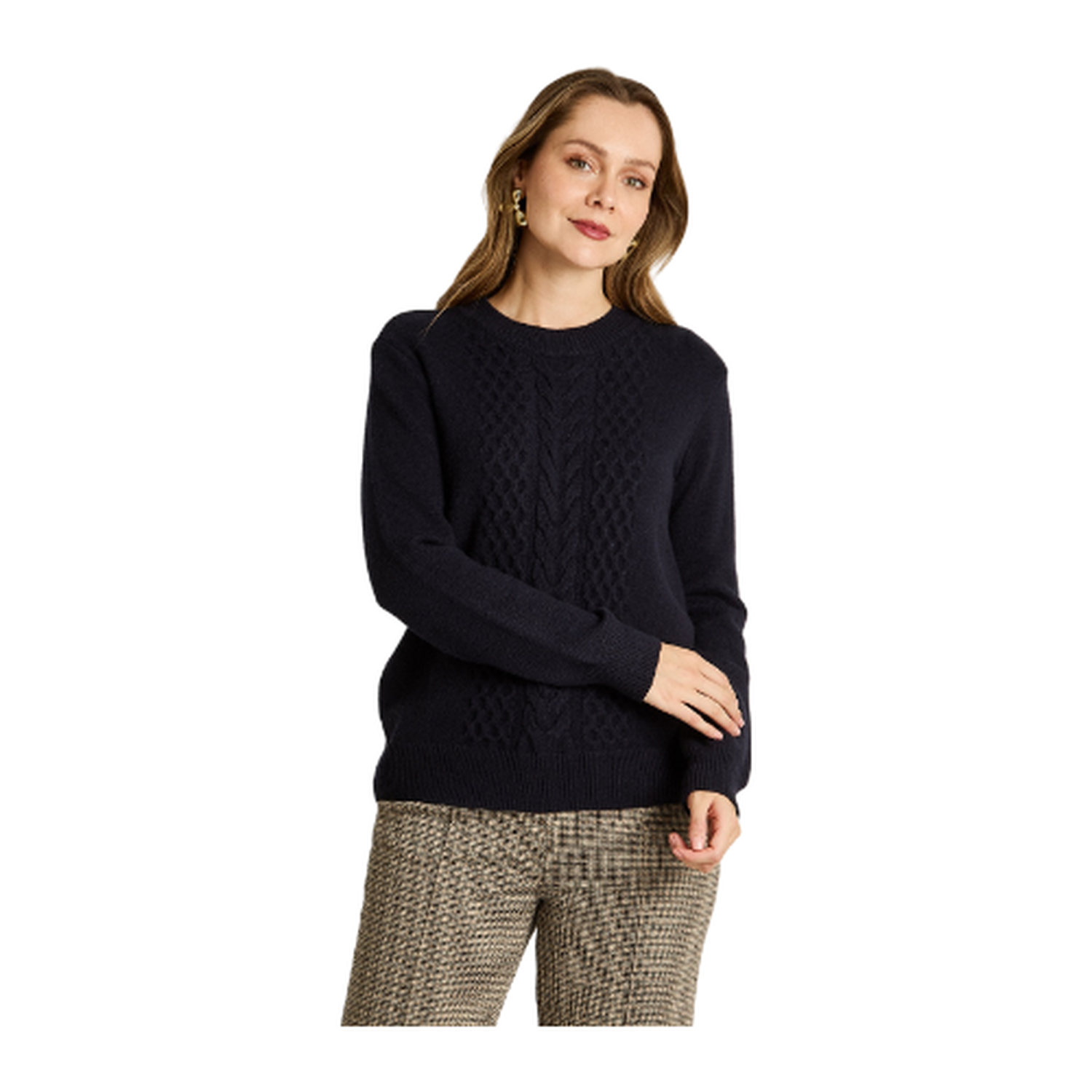 Sweater Azul Marino con Trenzado en Relieve en Tejido-0