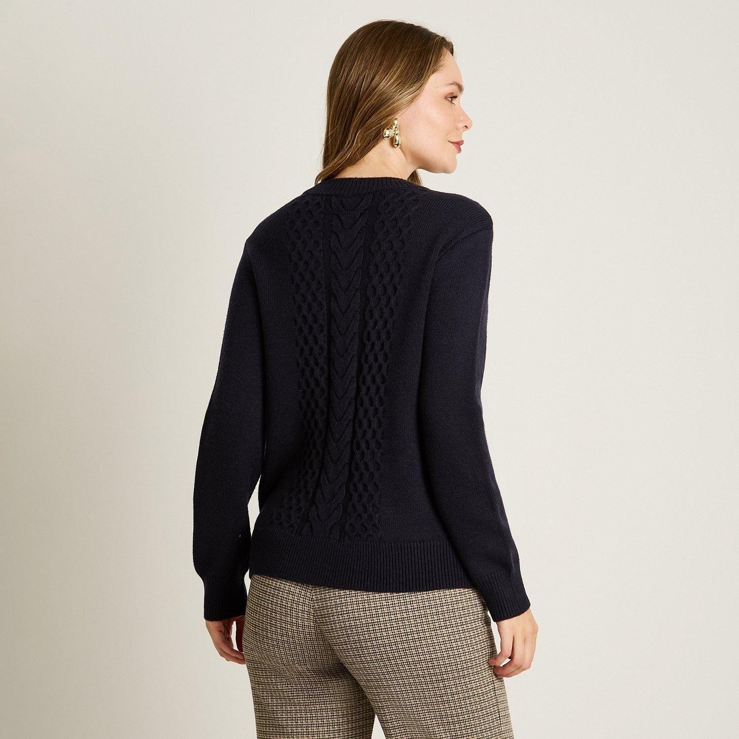 Sweater Azul Marino con Trenzado en Relieve en Tejido-1