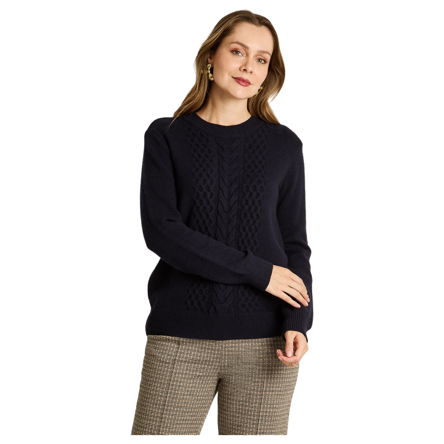 Sweater Azul Marino con Trenzado en Relieve en Tejido-0