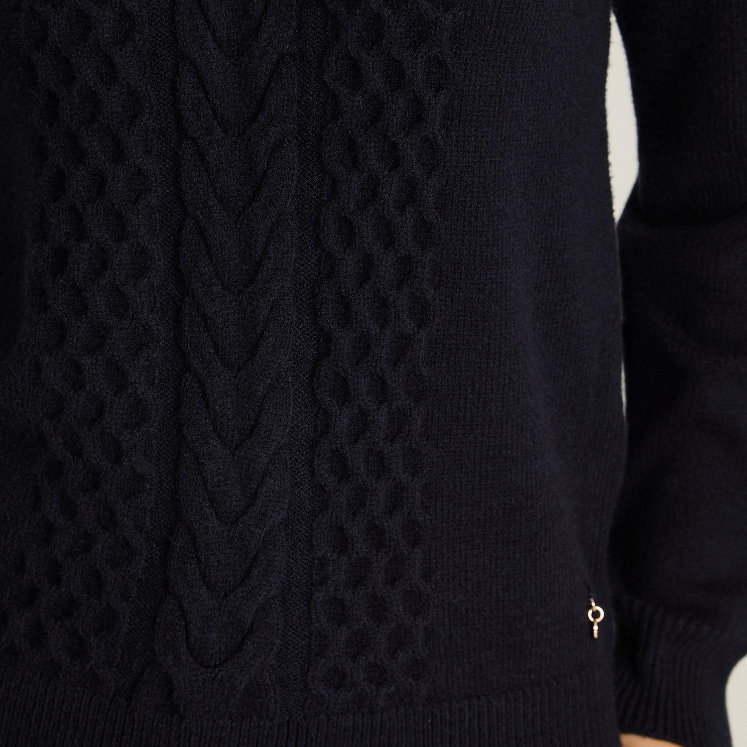 Sweater Azul Marino con Trenzado en Relieve en Tejido-2