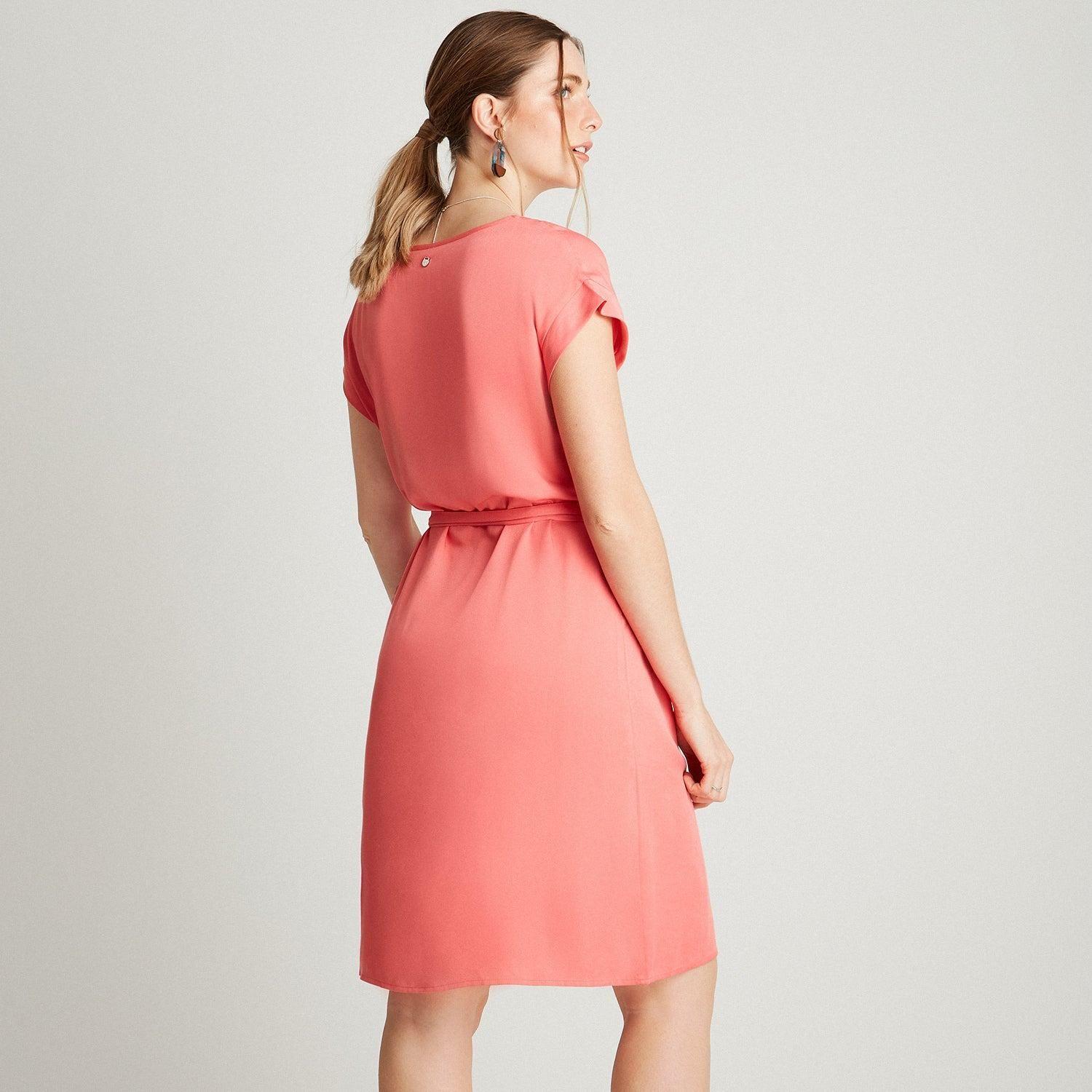 Vestido Midi Coral Manga Kimono Cuello V-1