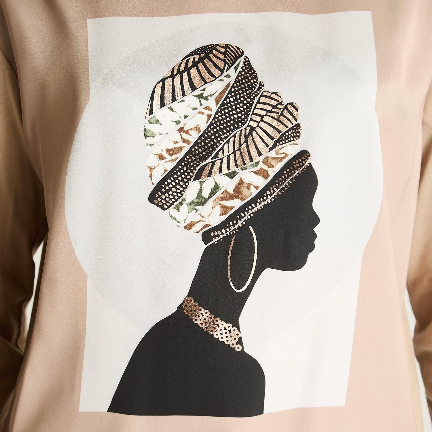 Polera Fabric Mix Print Frontal Beige-3