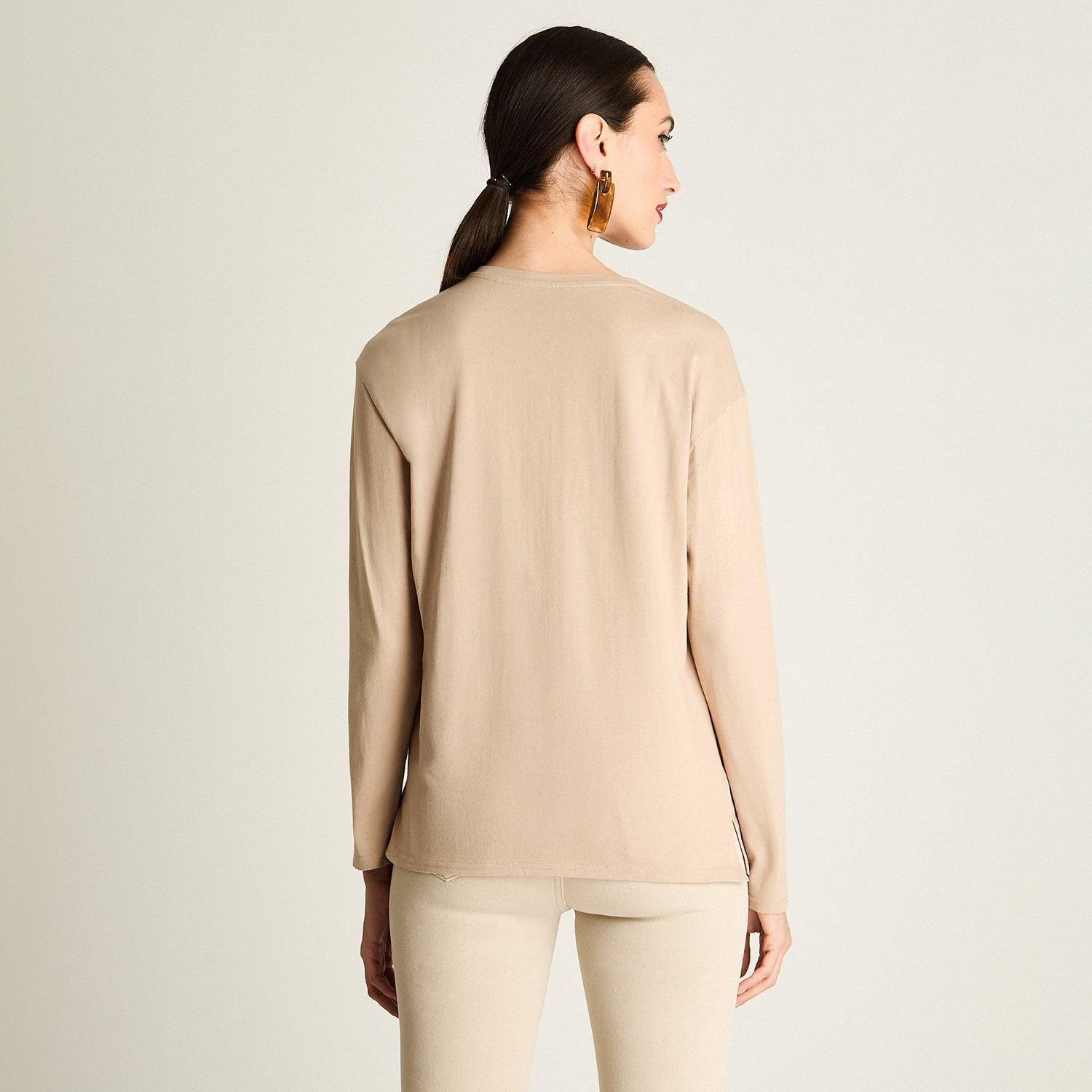 Polera Fabric Mix Print Frontal Beige-4