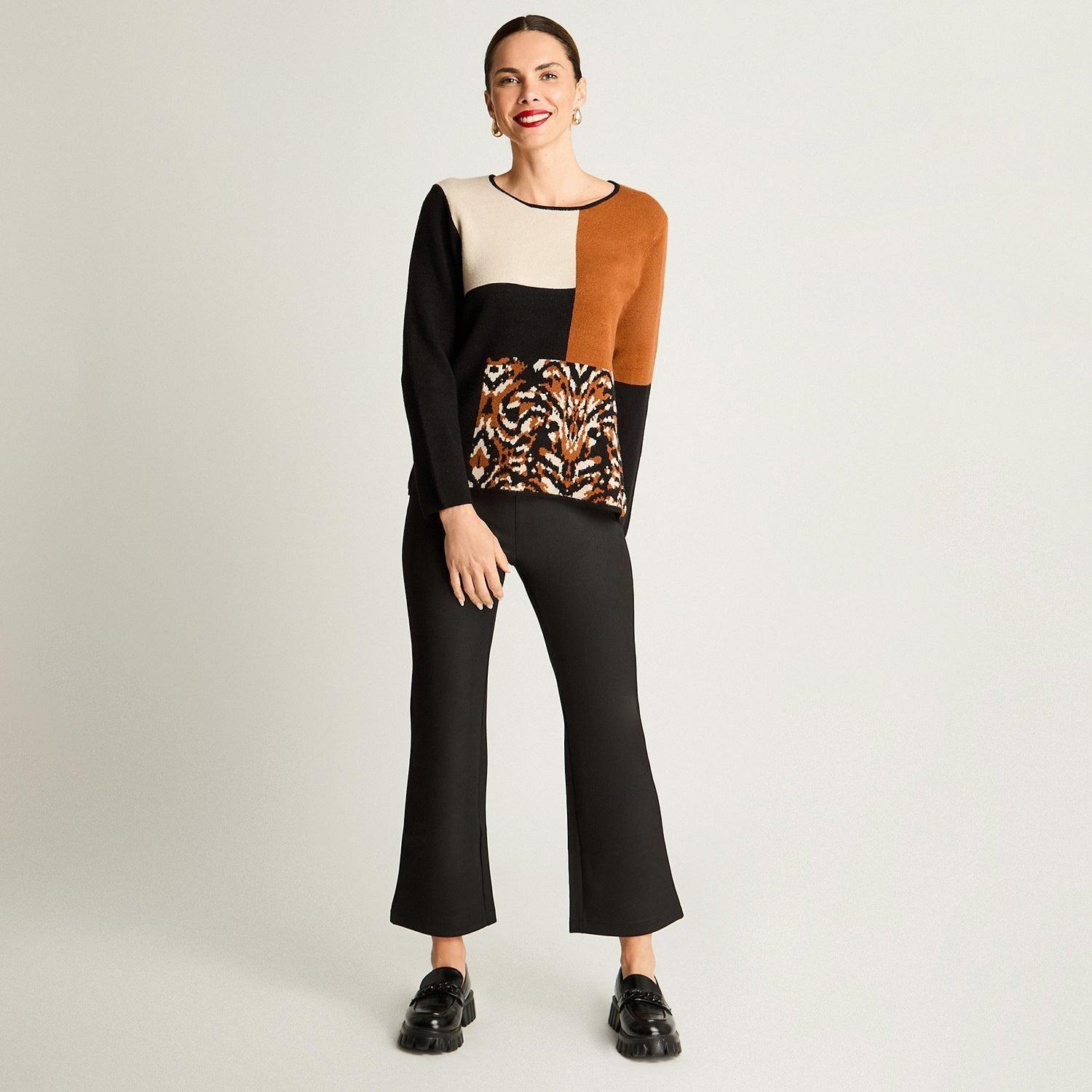 Sweater Manga Larga Color Block Negro-3