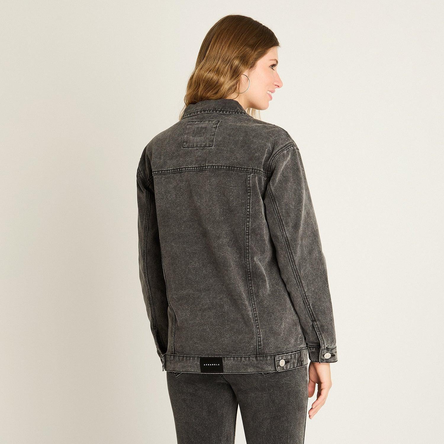 Casaca Mezclilla Gris Oscuro Estilo Oversize Clásica-1