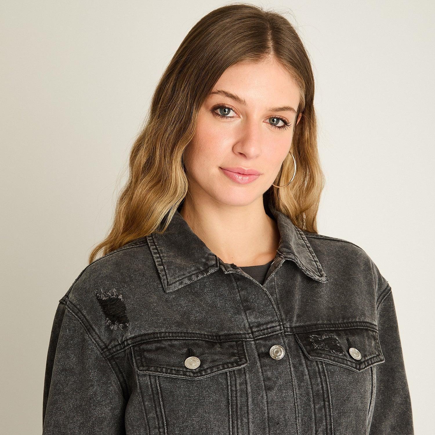 Casaca Mezclilla Gris Oscuro Estilo Oversize Clásica-2