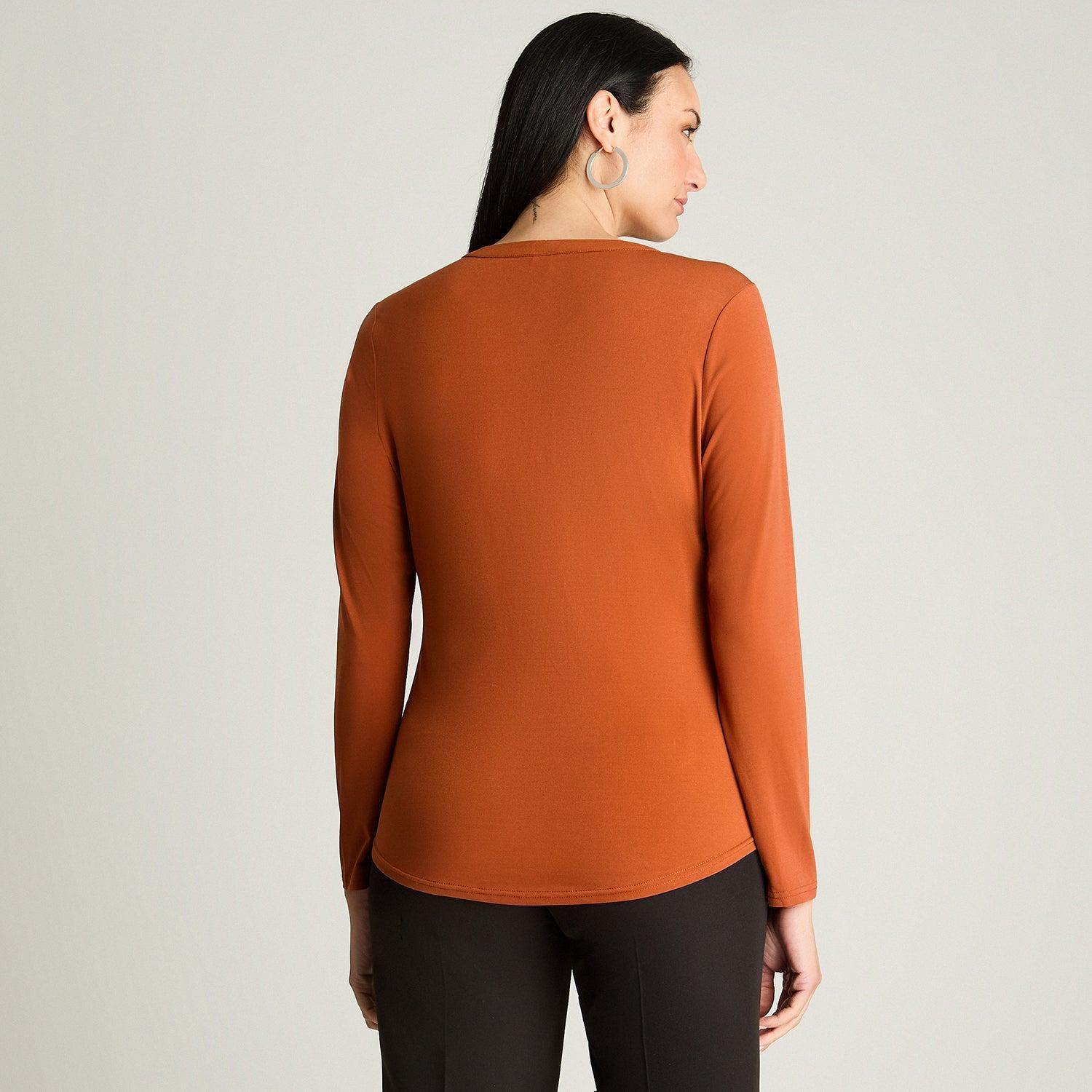 Polera Manga Larga Escote Mao Con Botones Terracota-1