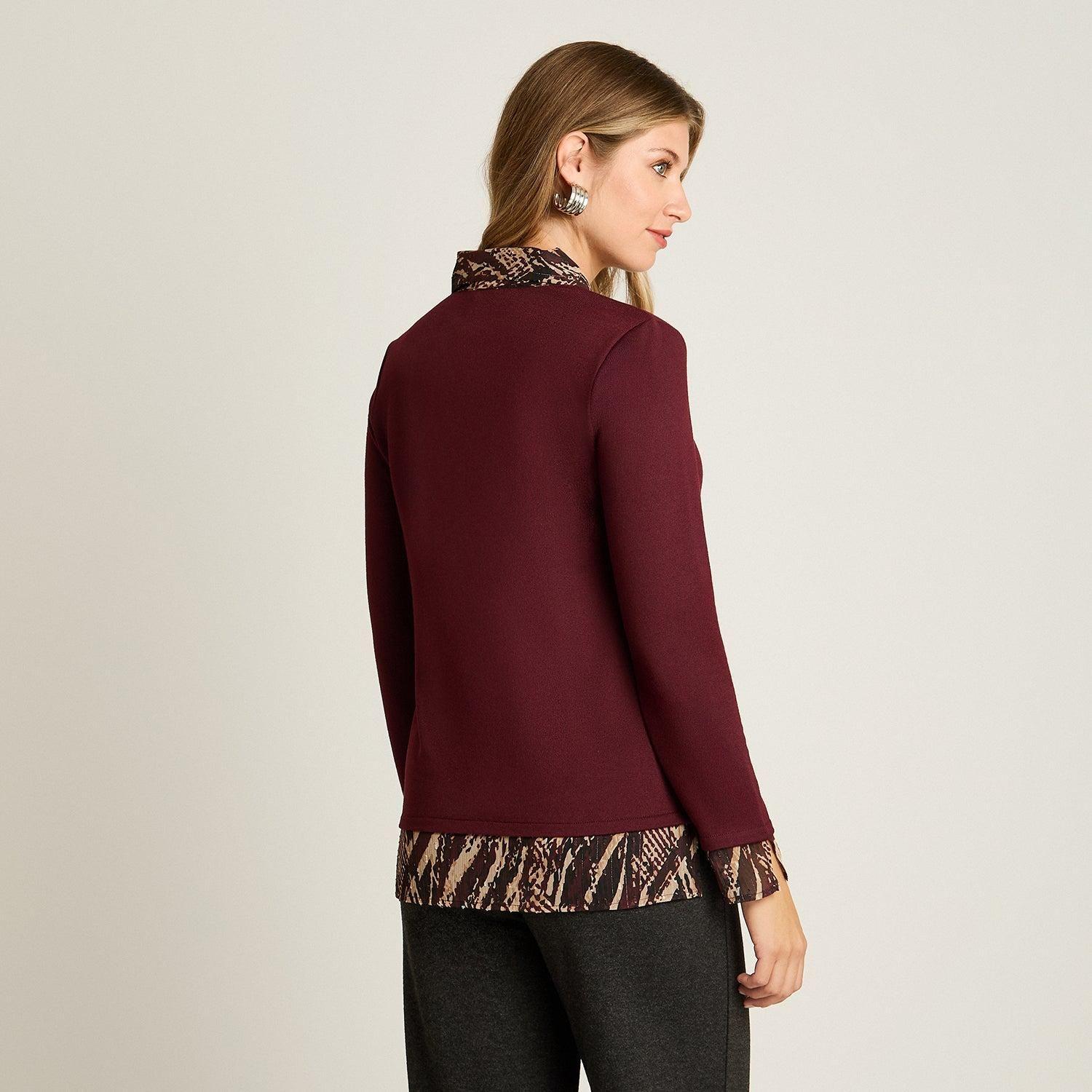 Polera Burdeo Lanilla Manga Larga con Pañuelo y Detalle Estampado-1