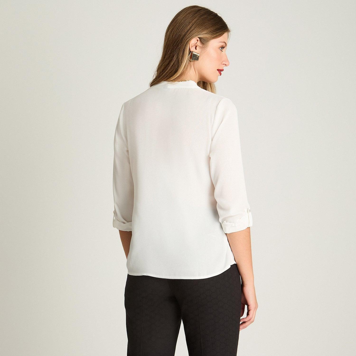 Blusa Escote V Manga Larga Con Botones Dorados Crudo-1