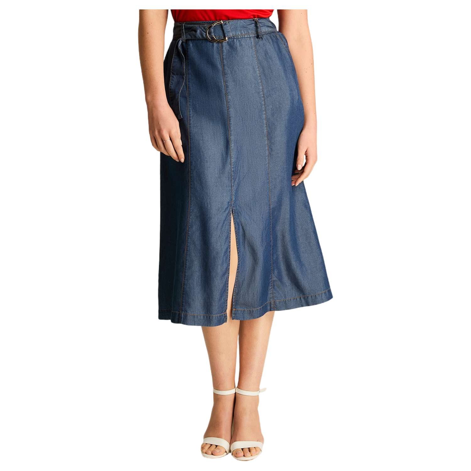 Falda Azul Maxi con Pinzas y Cinturón-0