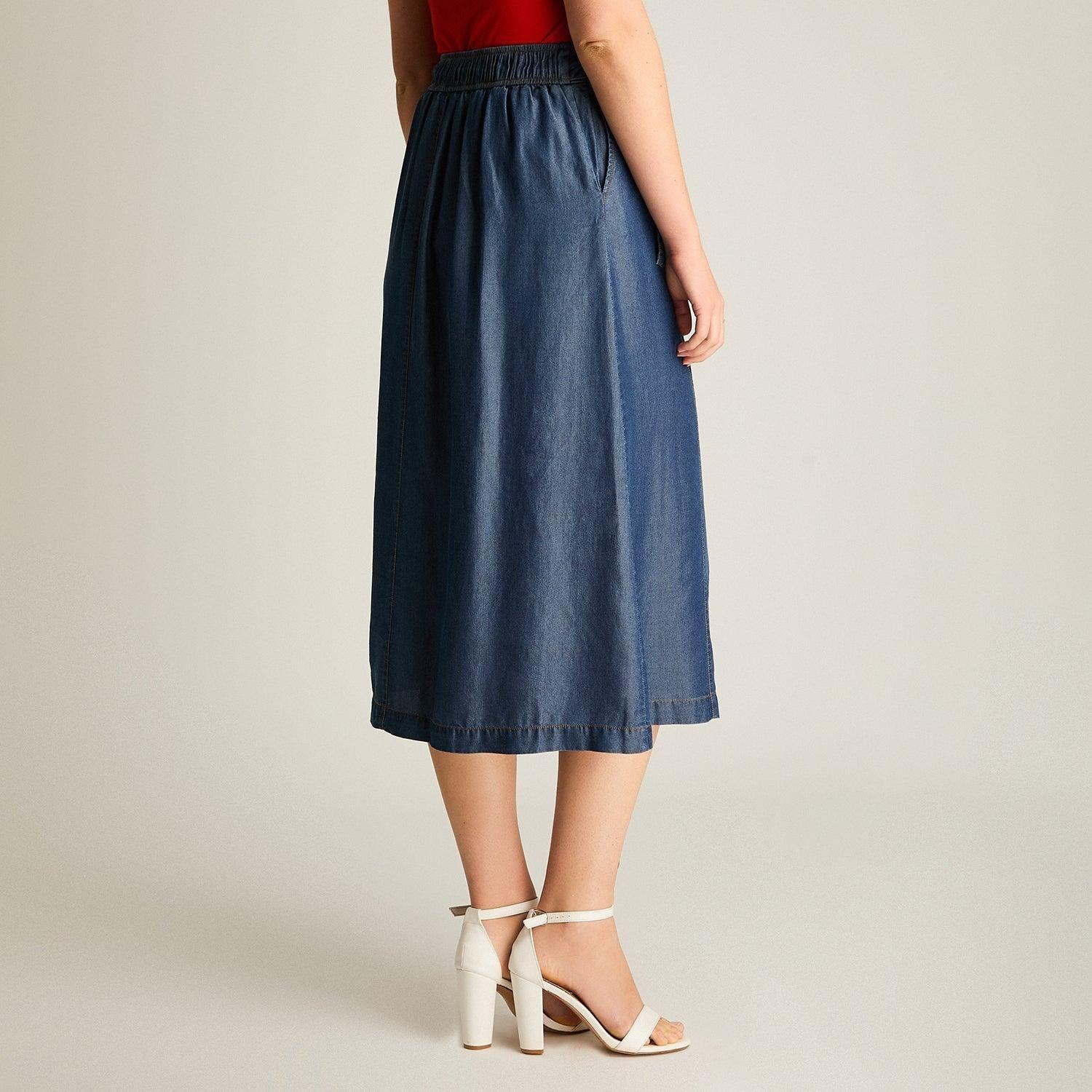 Falda Azul Maxi con Pinzas y Cinturón-1