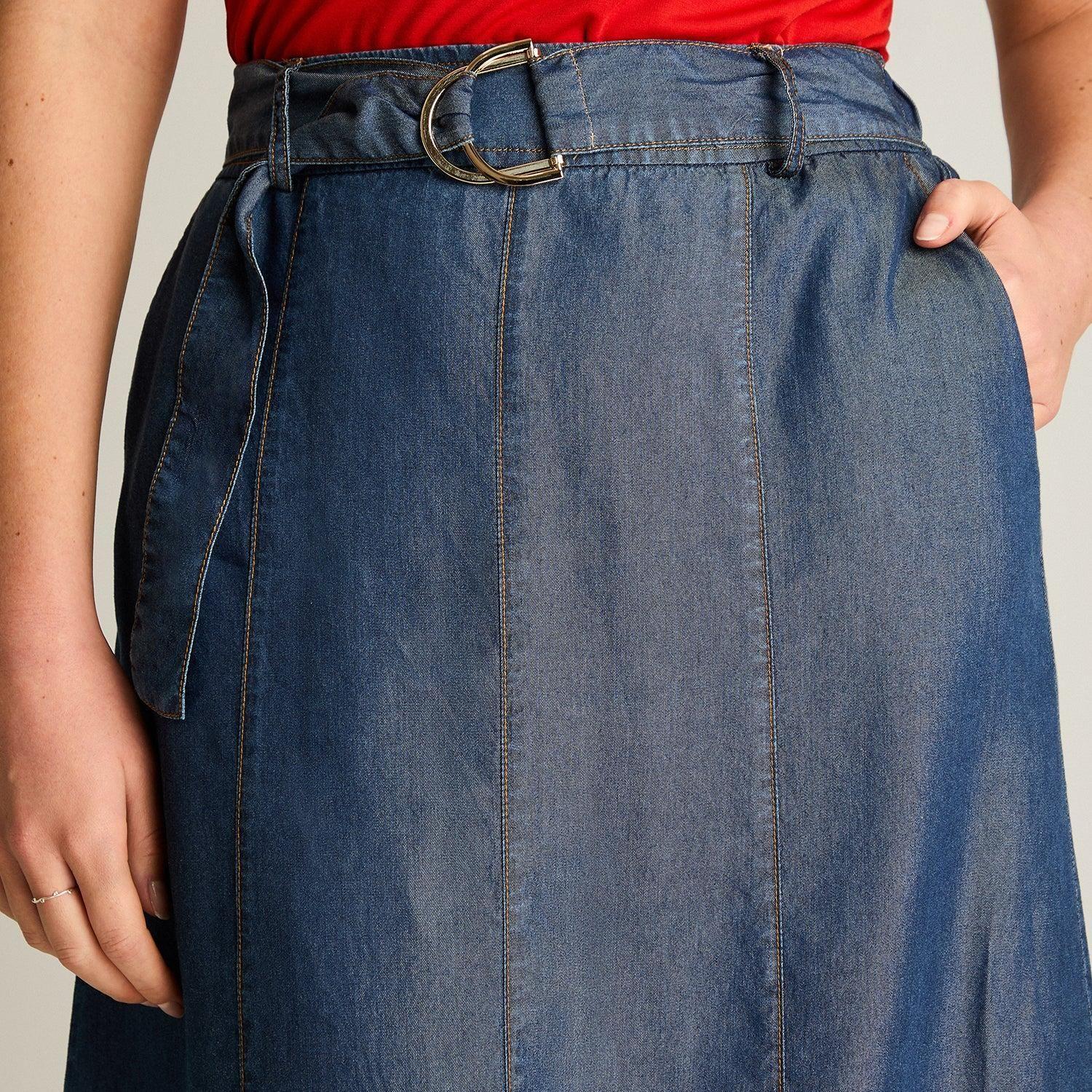 Falda Azul Maxi con Pinzas y Cinturón-2