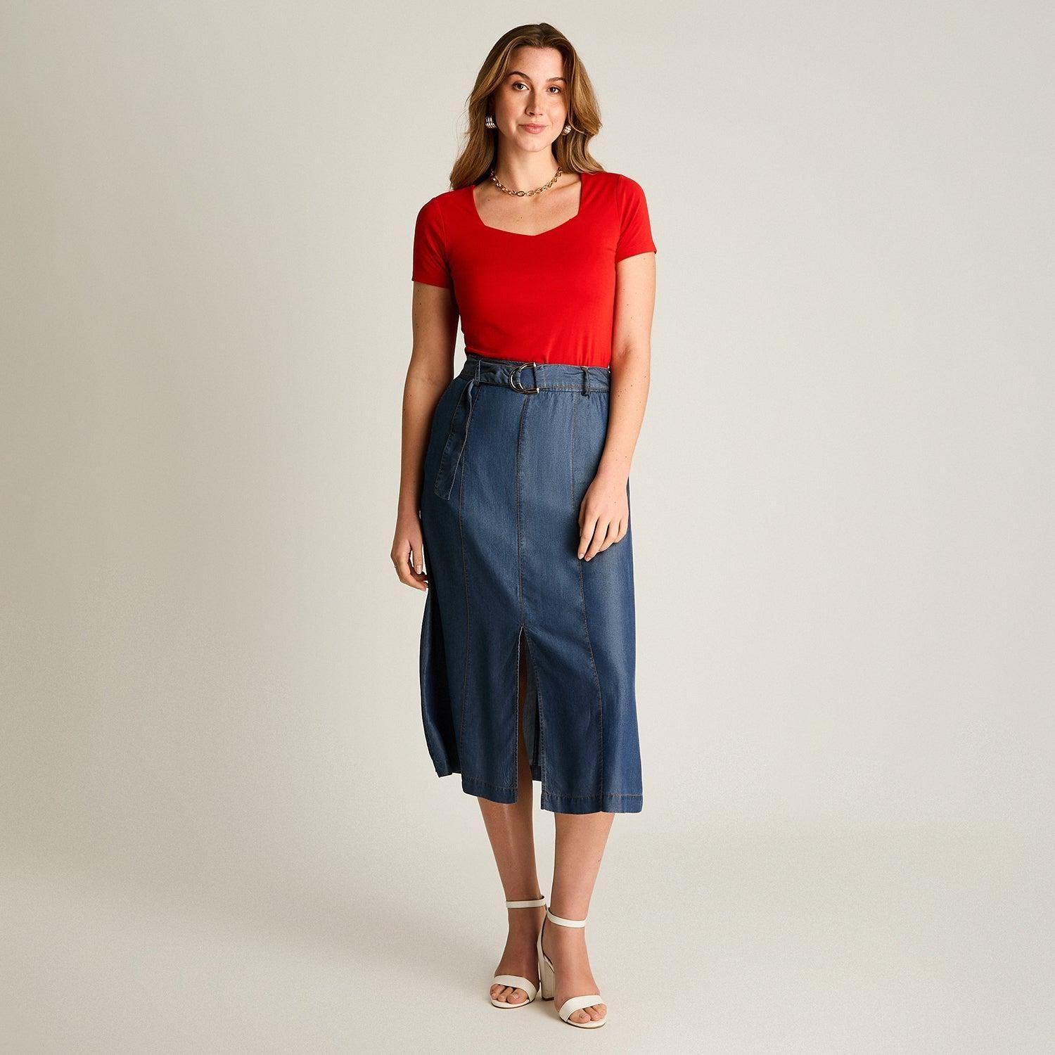 Falda Azul Maxi con Pinzas y Cinturón-3