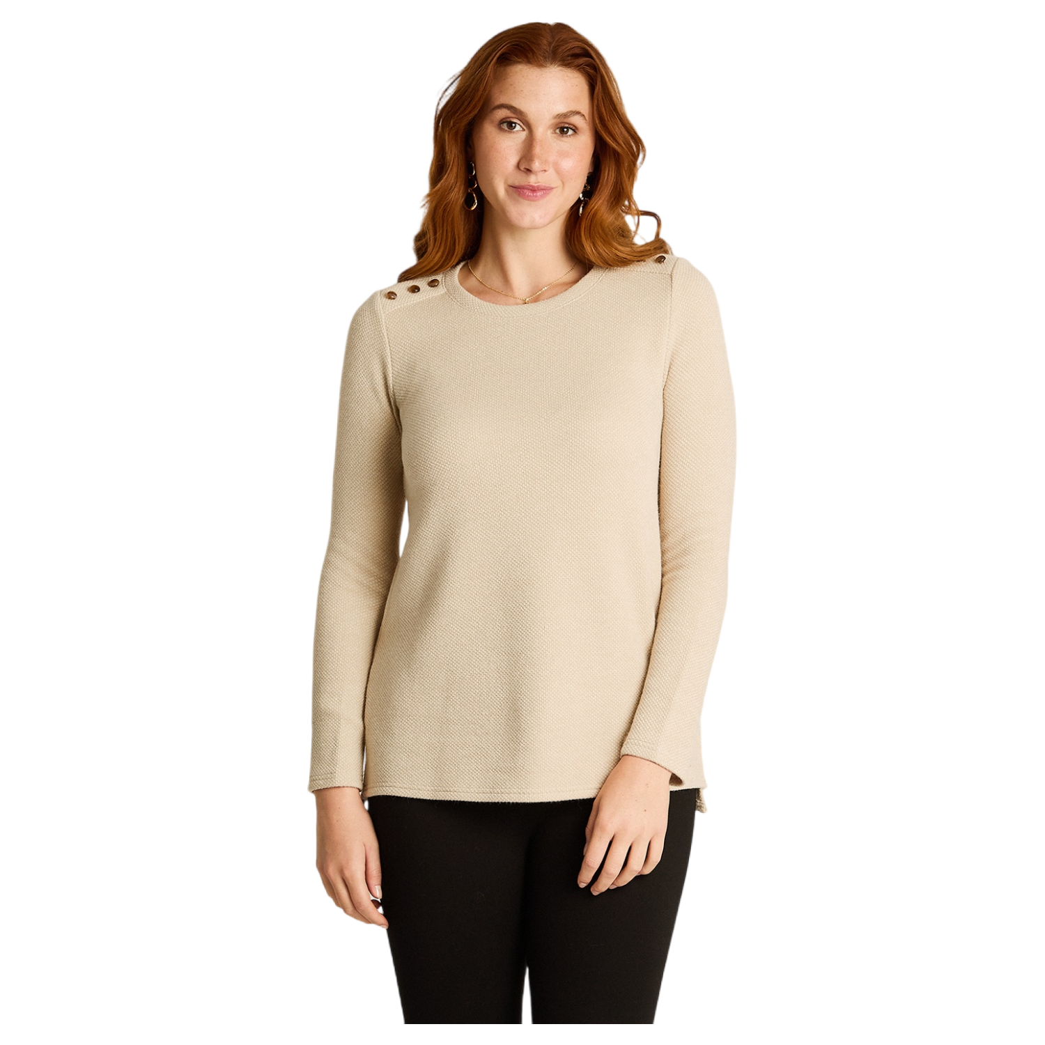 Polera Beige Manga Larga Lanilla-0