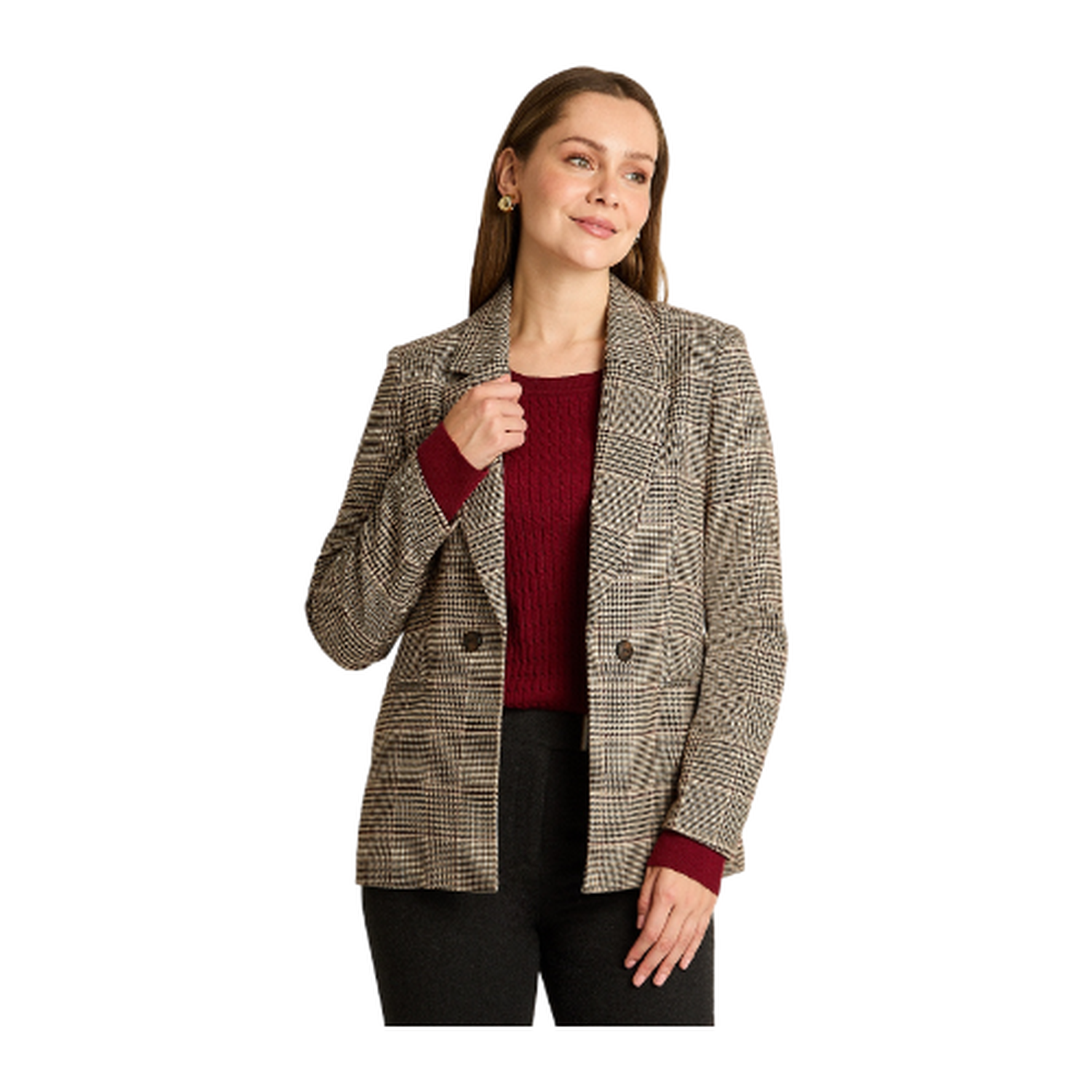 Blazer con Estampado Cuadrille Clásico y Doble Botón-0
