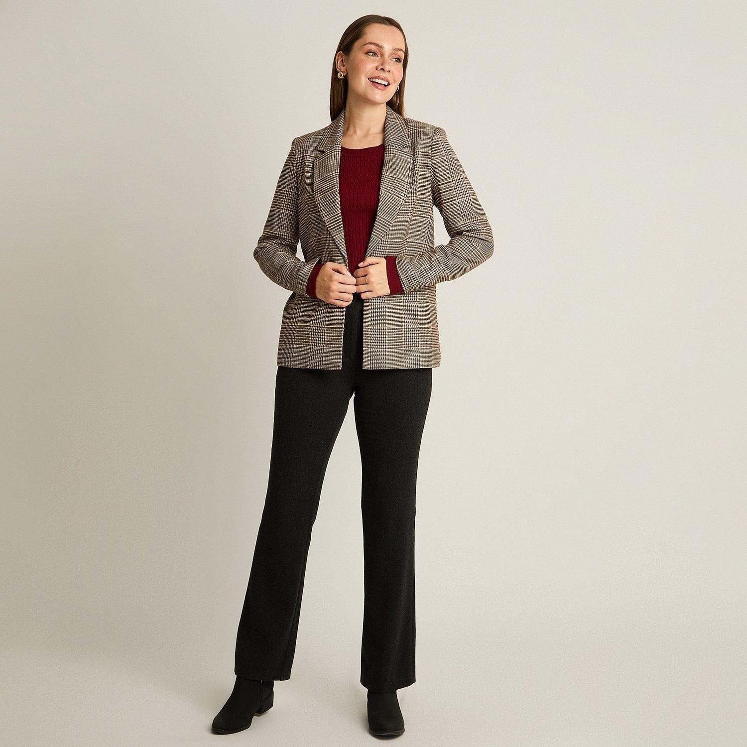 Blazer con Estampado Cuadrille Clásico y Doble Botón-3
