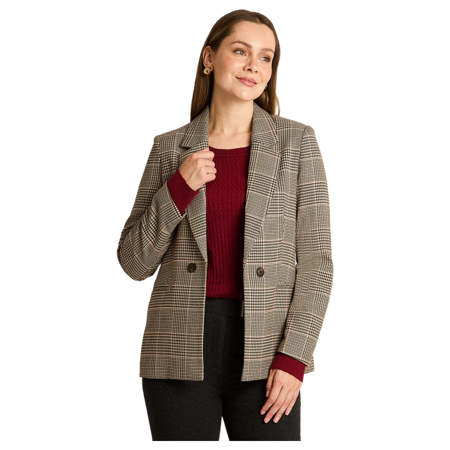 Blazer con Estampado Cuadrille Clásico y Doble Botón-0