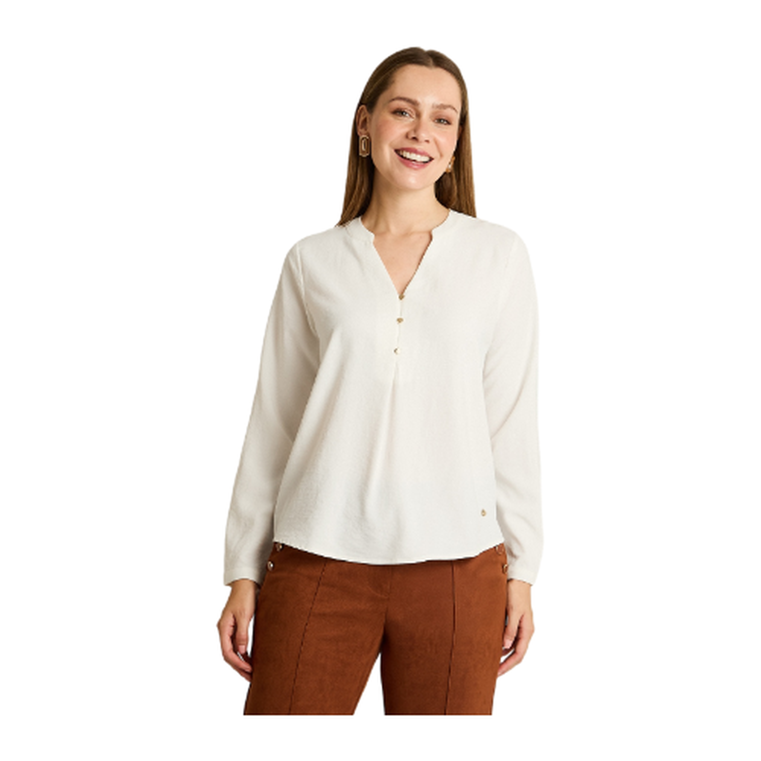 Blusa Crudo Lisa Cuello Mao con Botones-0