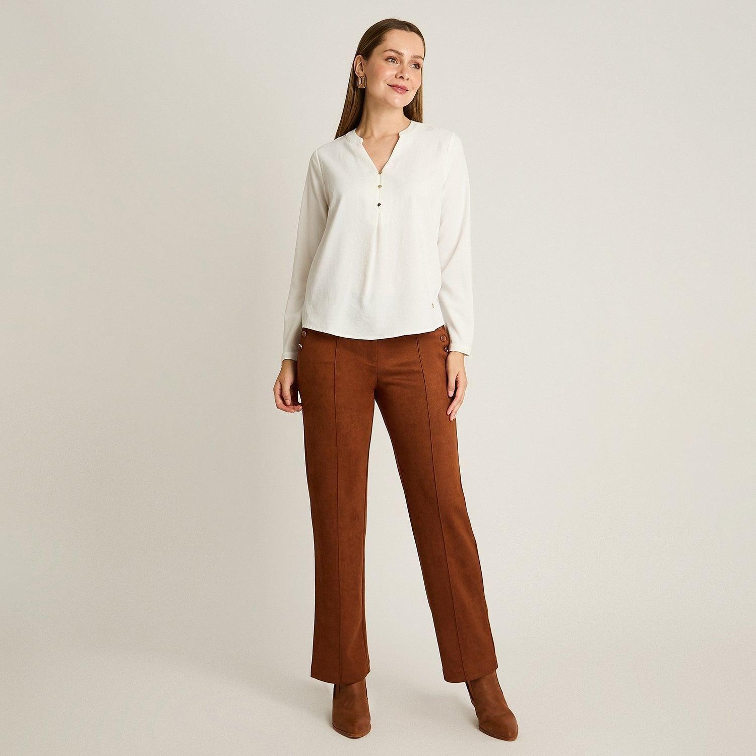 Blusa Crudo Lisa Cuello Mao con Botones-3