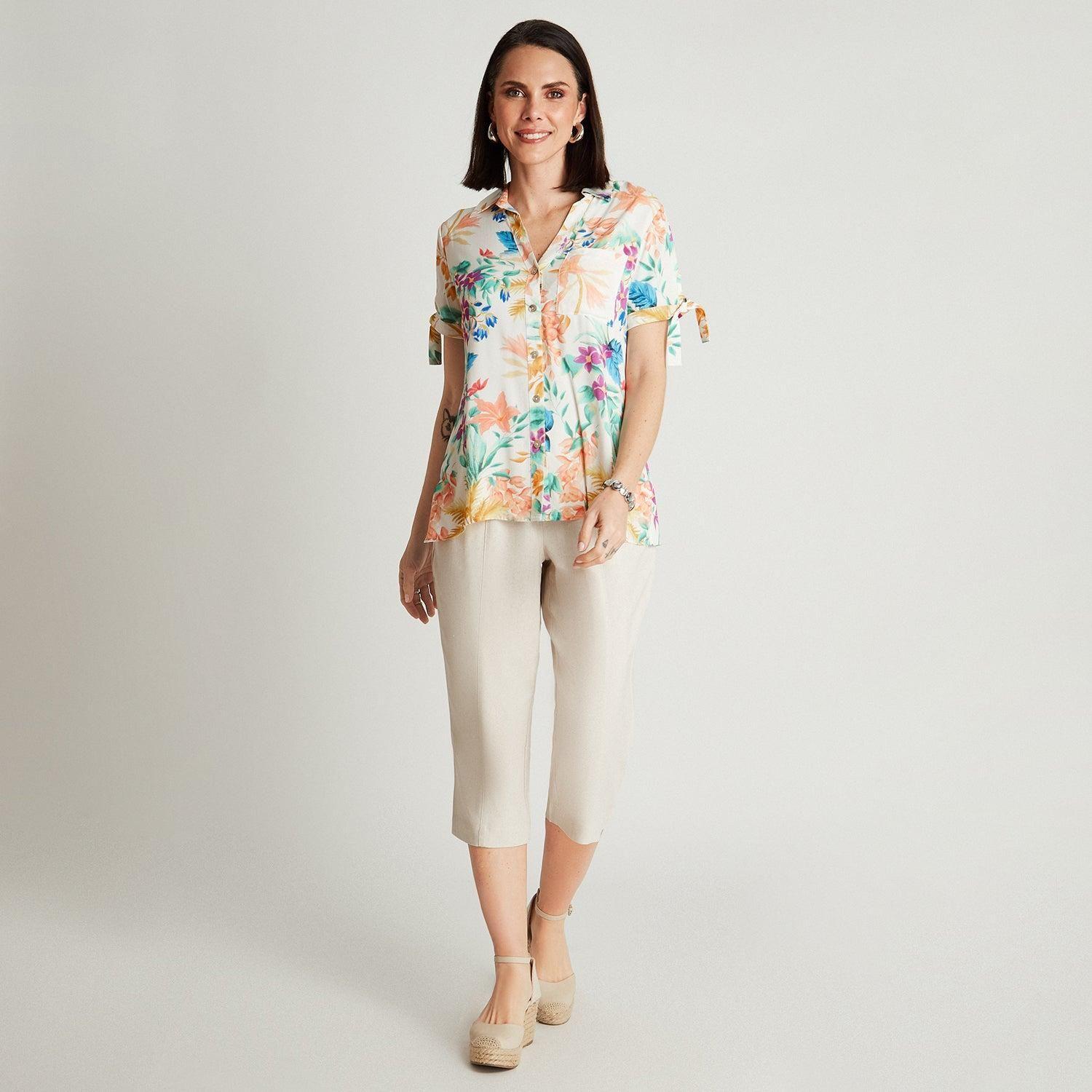 Blusa Crudo Manga Corta Estampado Cuello Camisero-3