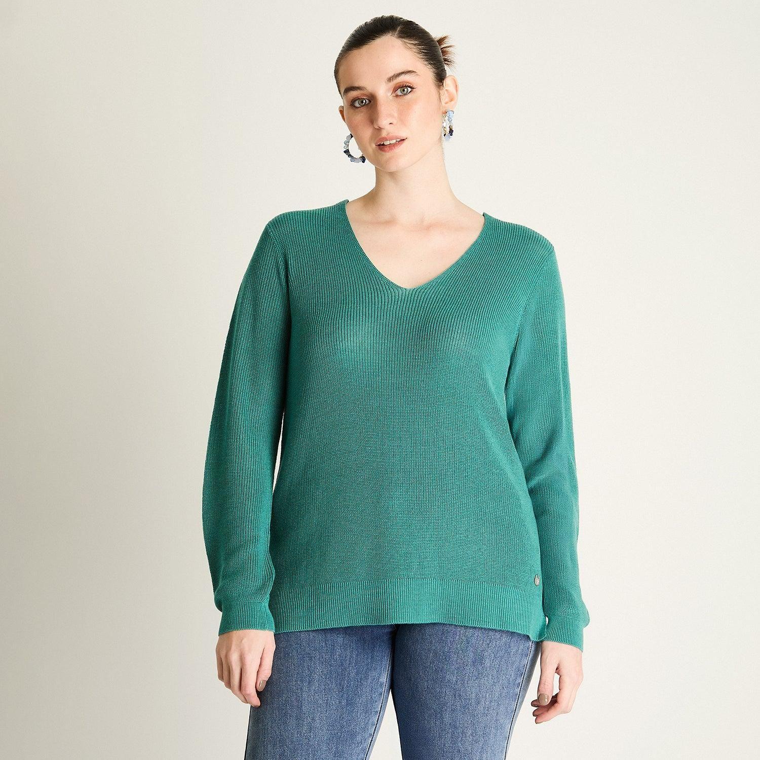 Sweater Petróleo con Escote Cruzado-0