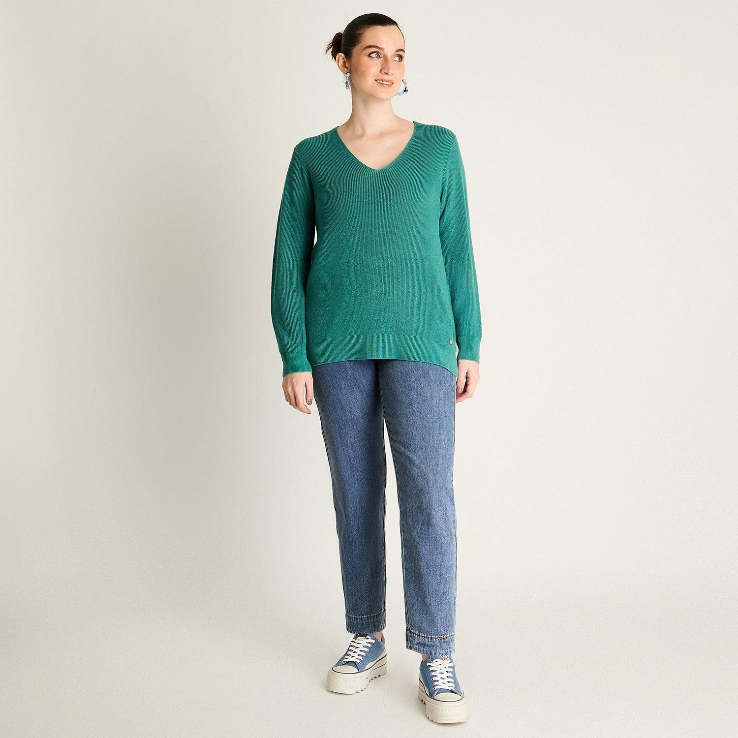 Sweater Petróleo con Escote Cruzado-3