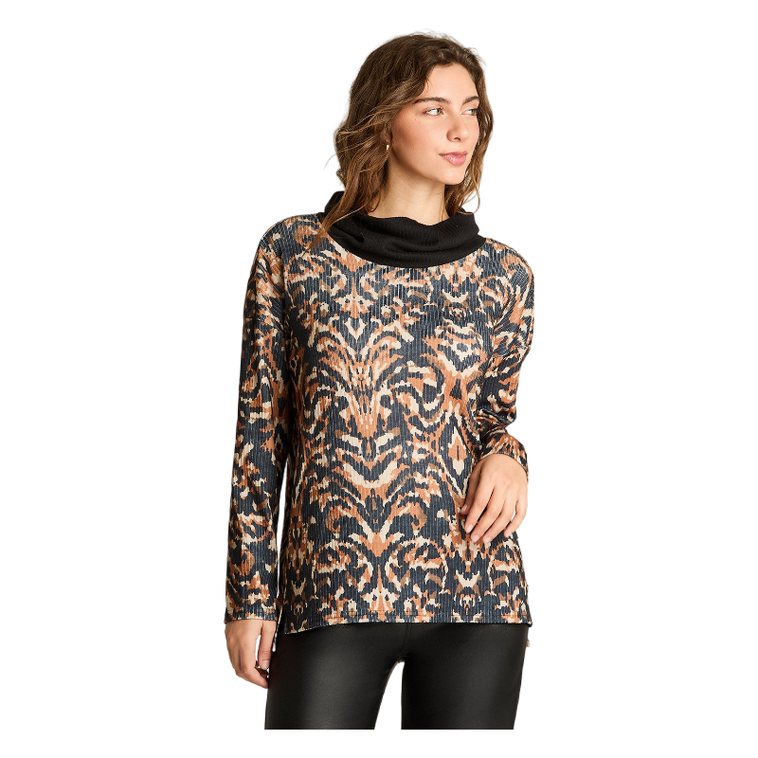 Polera Manga Larga Lanilla Estampada Negro-0