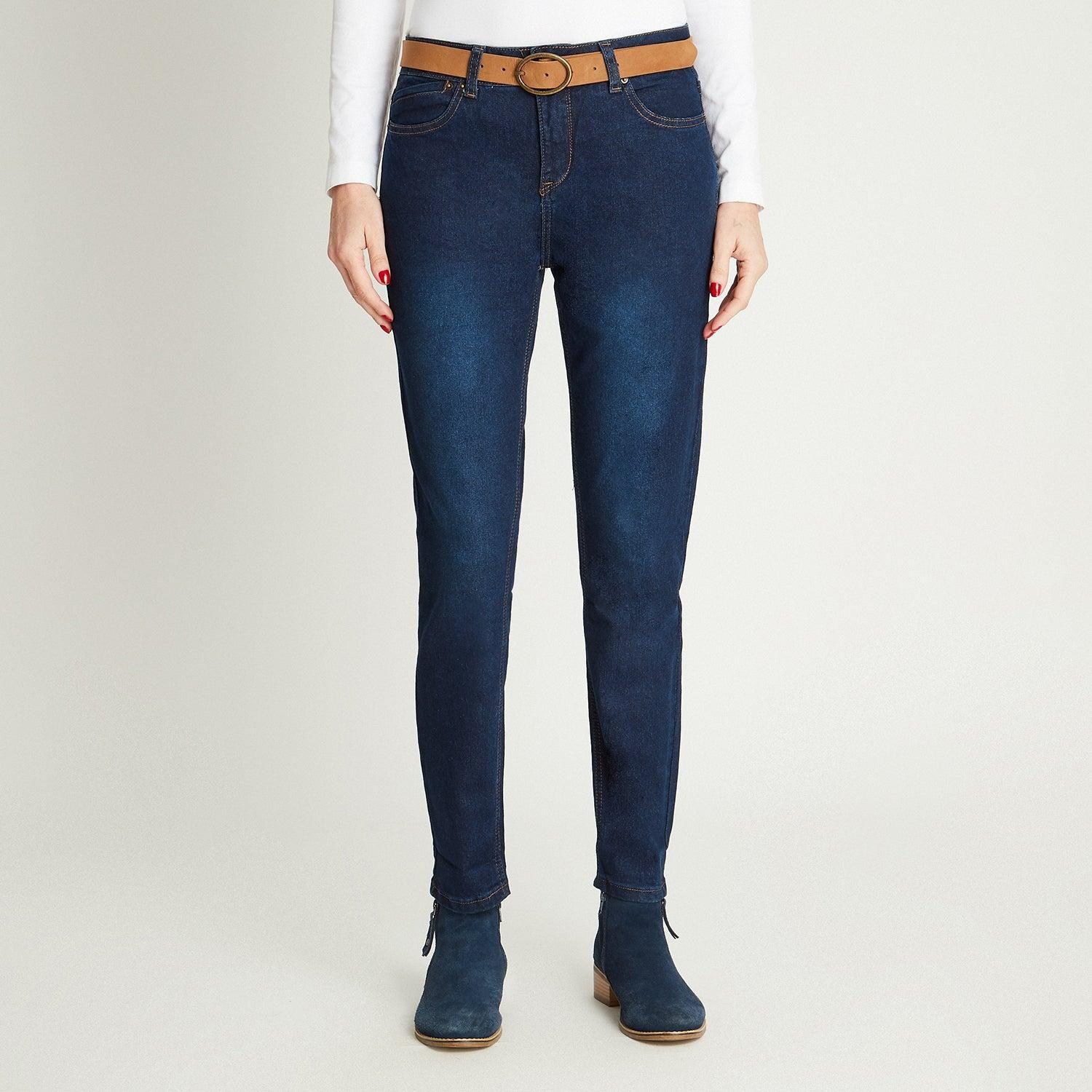 Skinny Jeans Azul Oscuro Con Cinturón-0