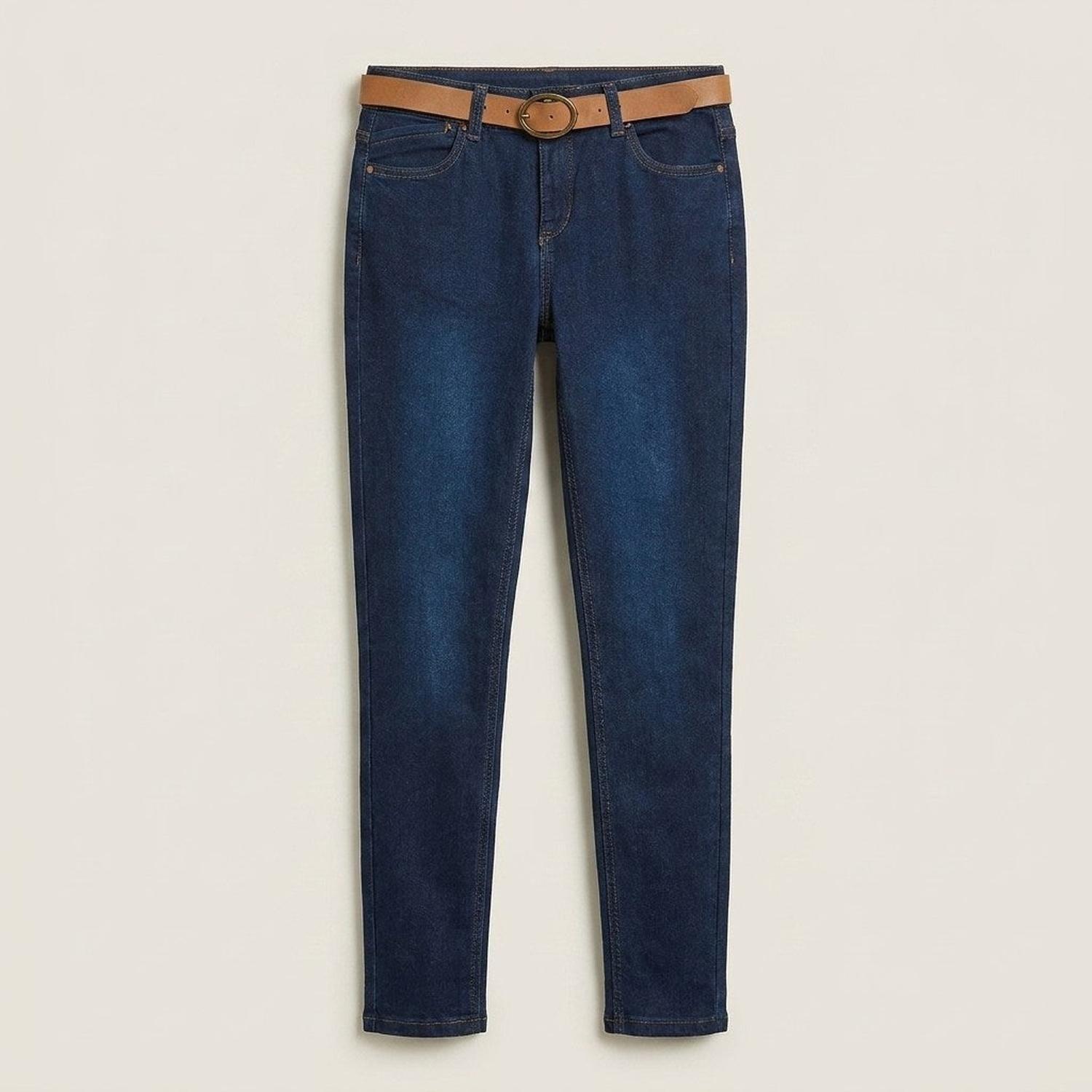 Skinny Jeans Azul Oscuro Con Cinturón-6