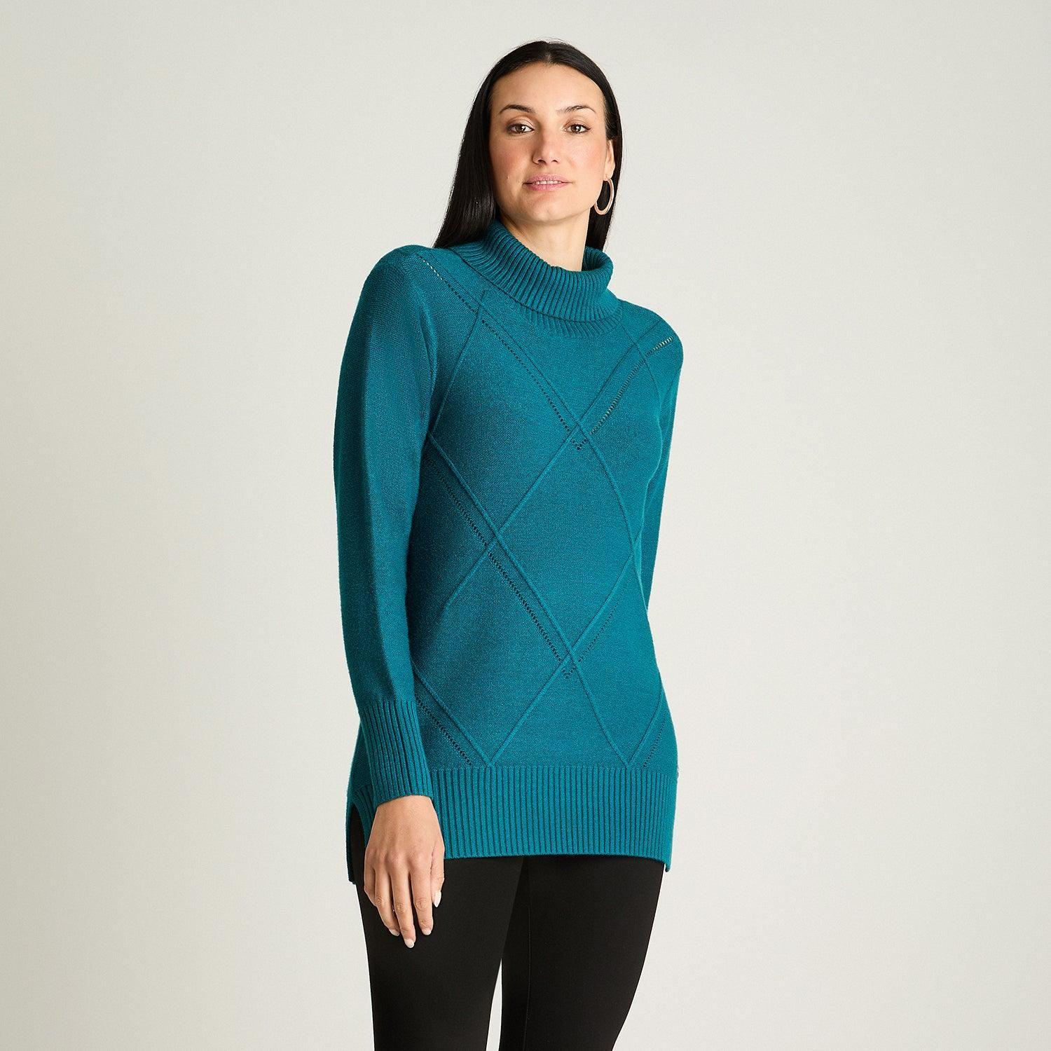 Sweater Cuello Alto Tejido con Diseño Calado-0