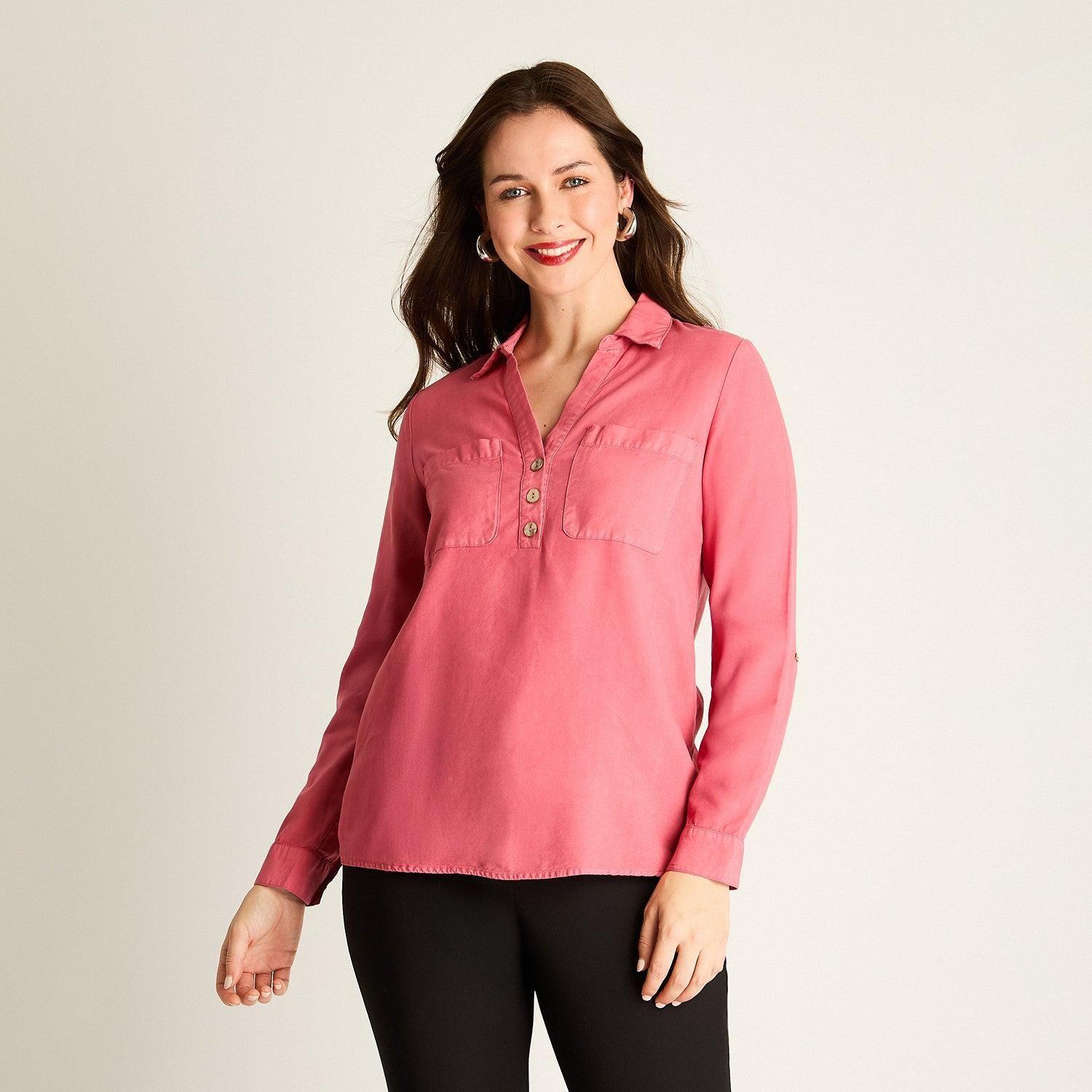Blusa Rosado en Lyocell con Bolsillos-0