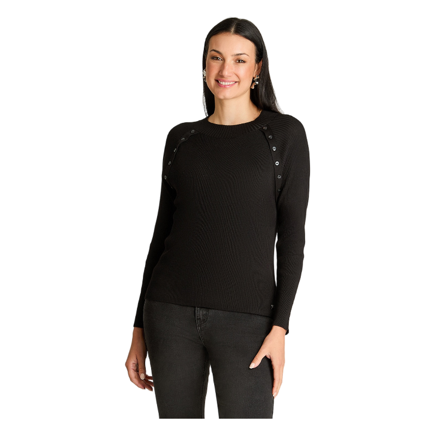 Sweater Manga Larga Escote Redondo Con Aplicación Negro-0