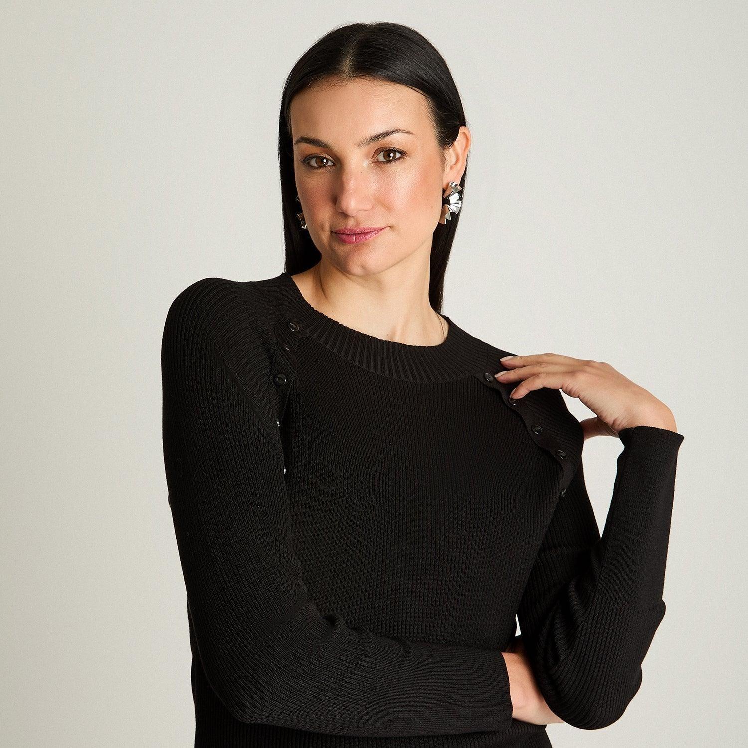 Sweater Manga Larga Escote Redondo Con Aplicación Negro-2
