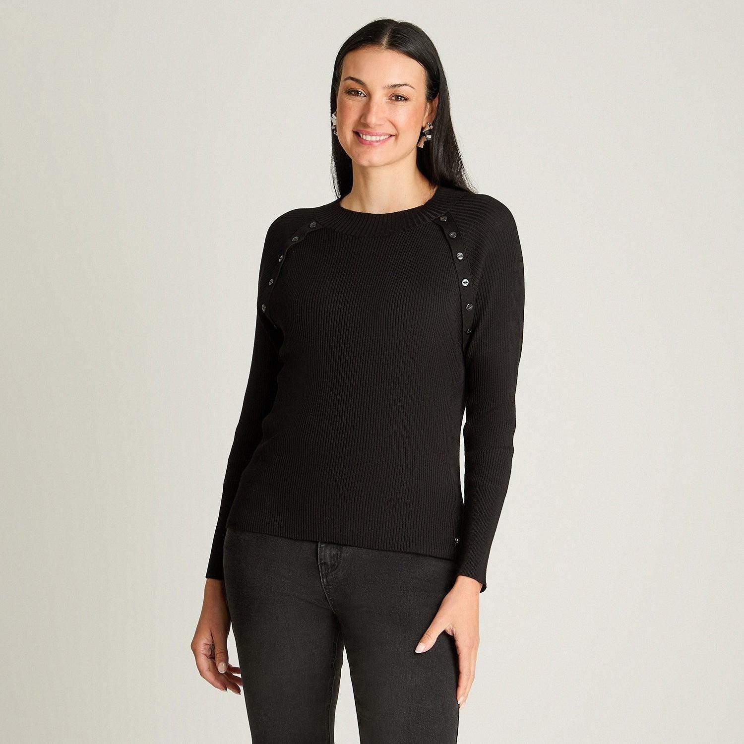 Sweater Manga Larga Escote Redondo Con Aplicación Negro-0