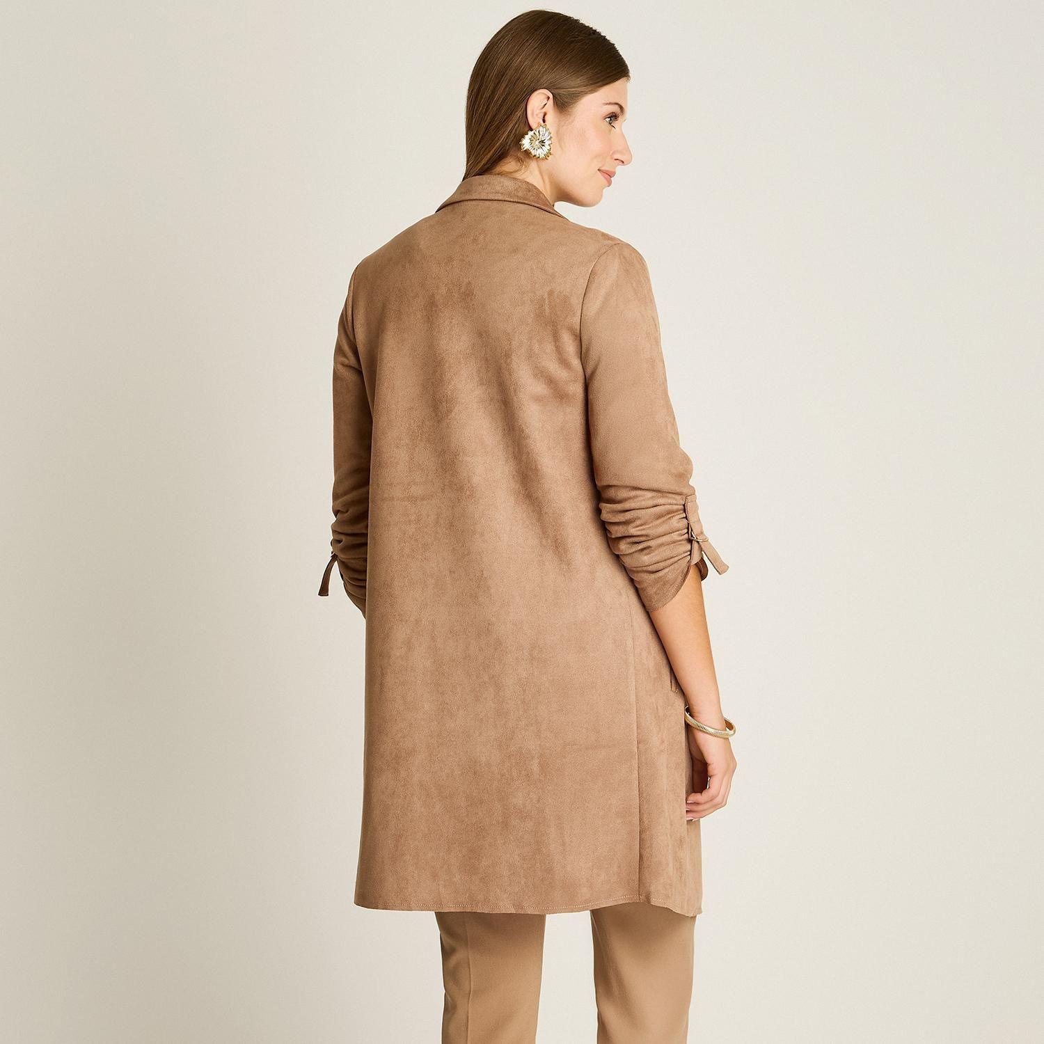 Chaqueta Suede Mujer Manga Roll Up con Bolsillos Taupe-1
