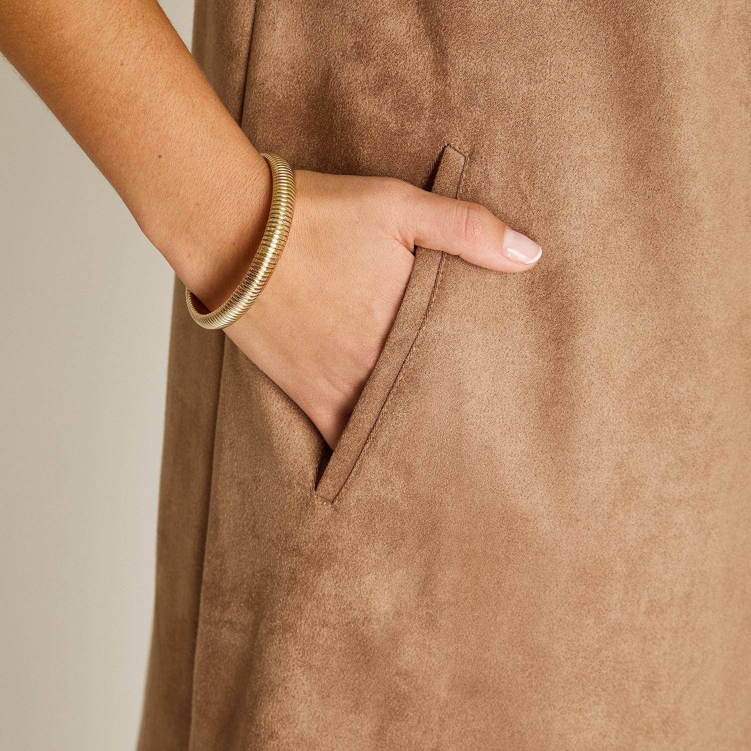 Chaqueta Suede Mujer Manga Roll Up con Bolsillos Taupe-2