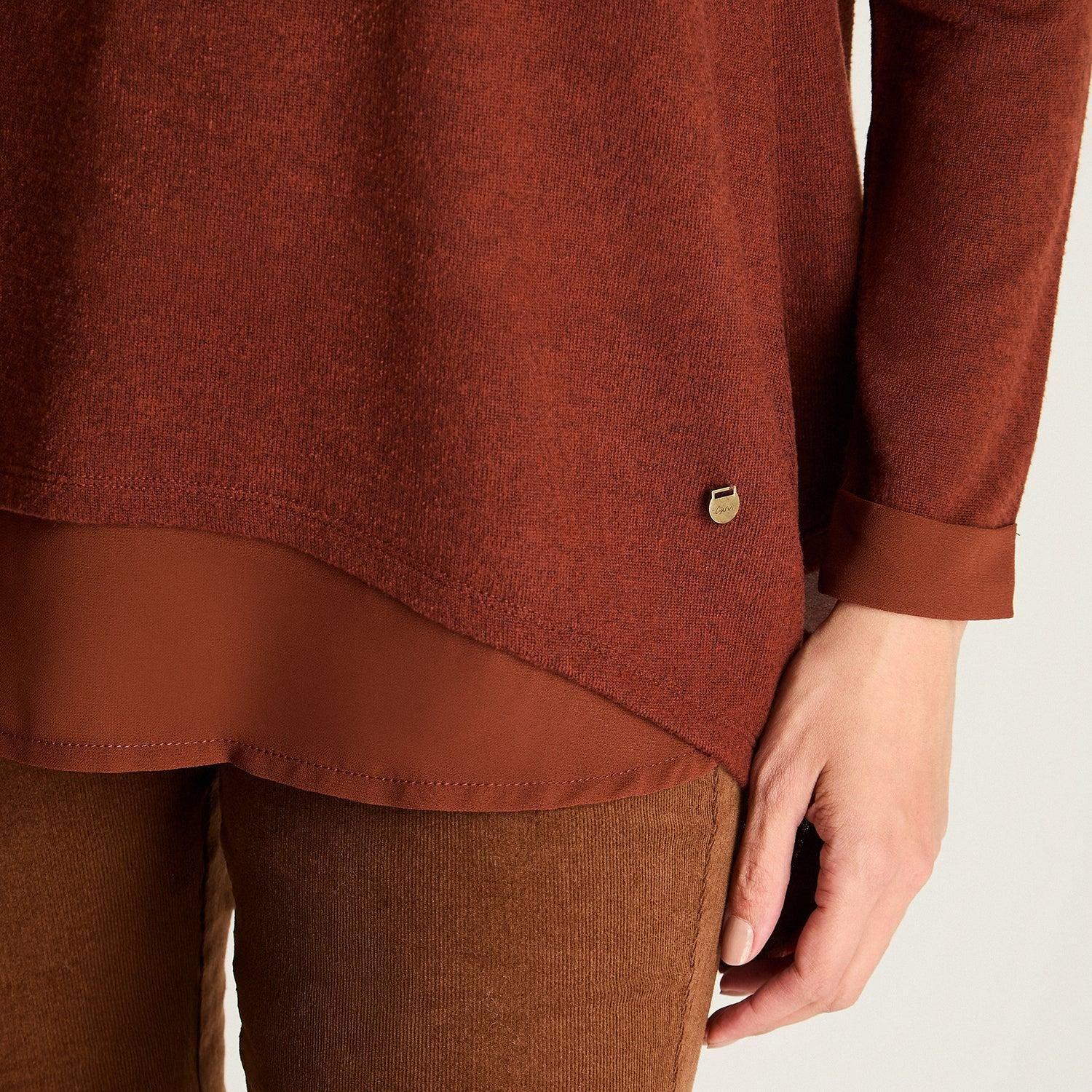 Polera Fabric Mix Lanilla Print Frontal Terracota-1