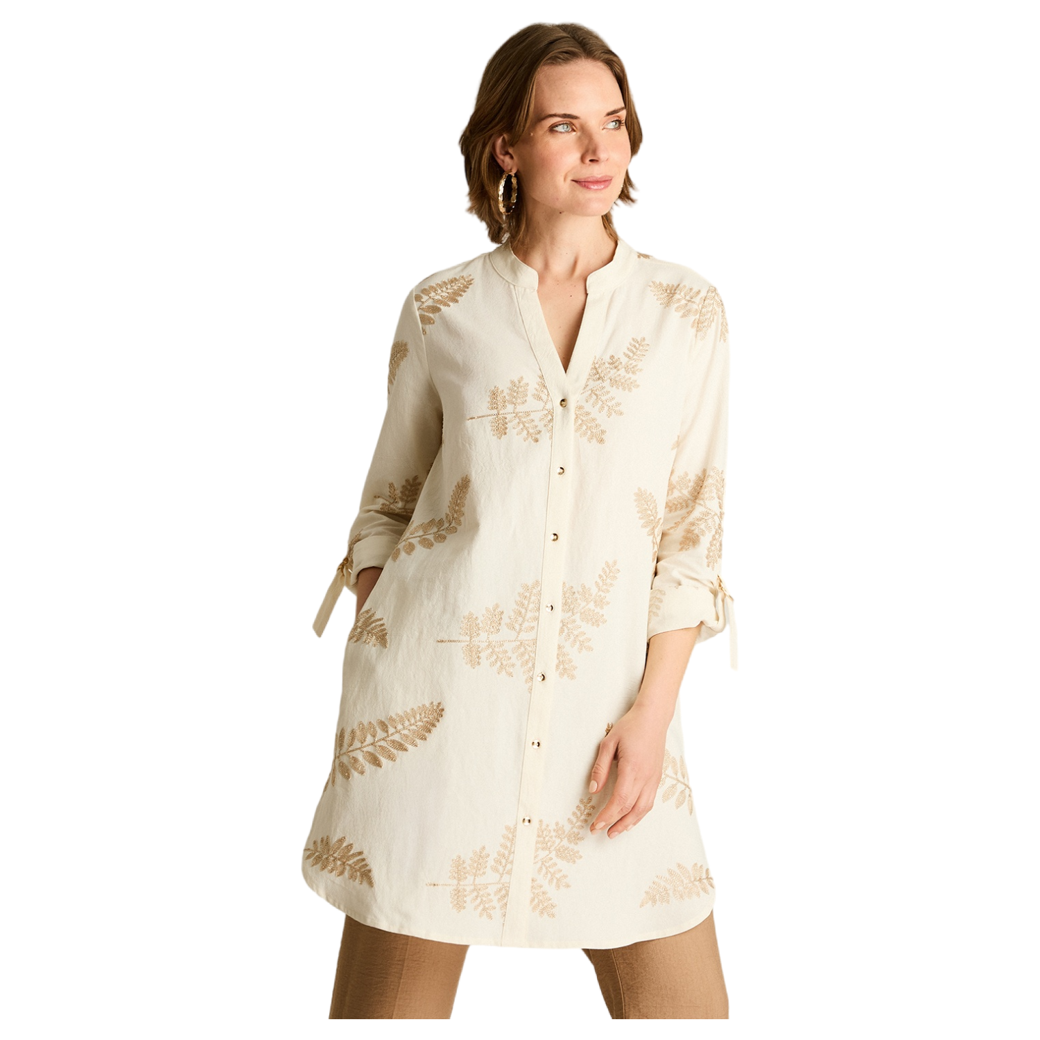 Tapado Beige Manga 3/4 con Estampado Fino-0