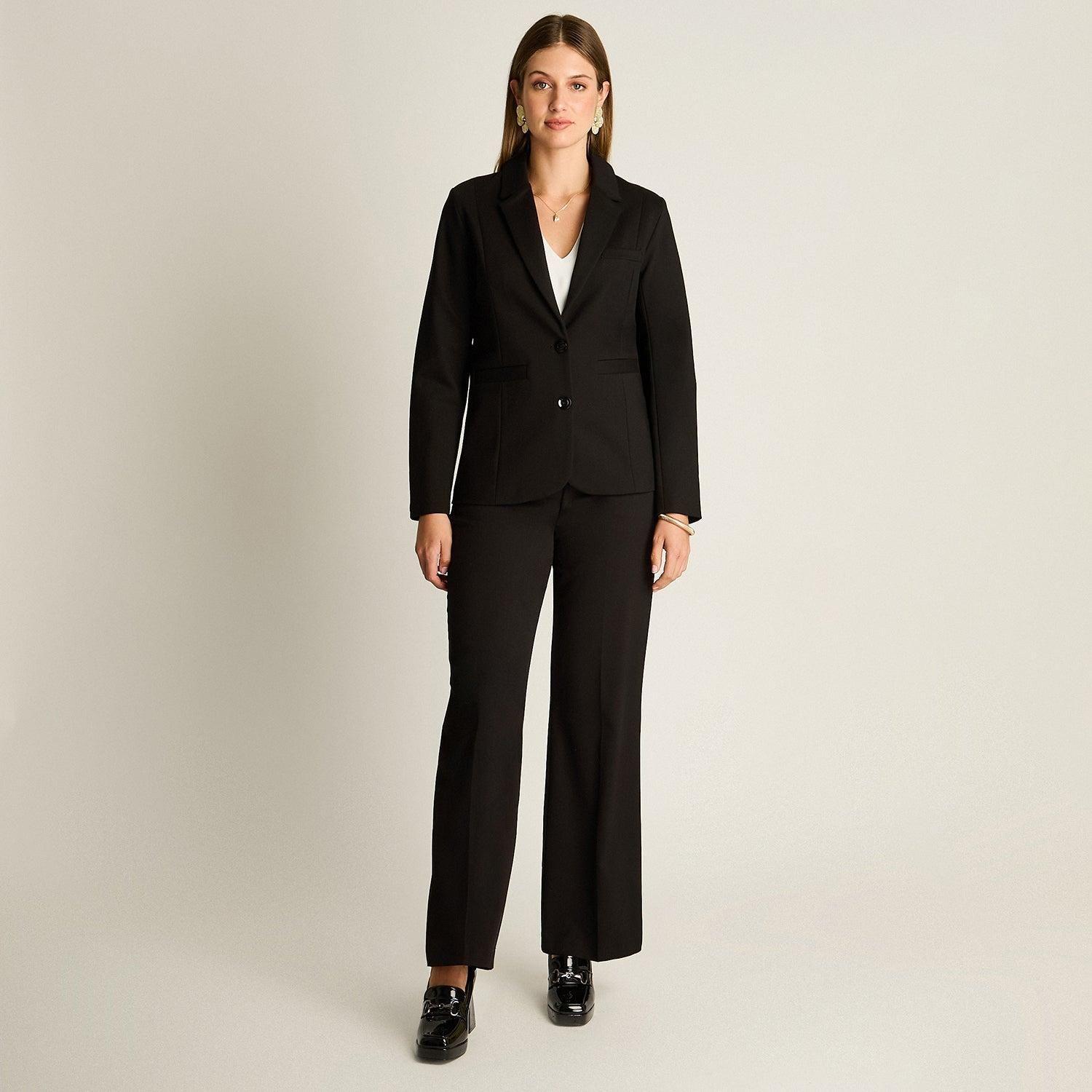 Blazer Negro Manga Larga Elasticidad Media Con Forro Calce Normal Tela Punto-3