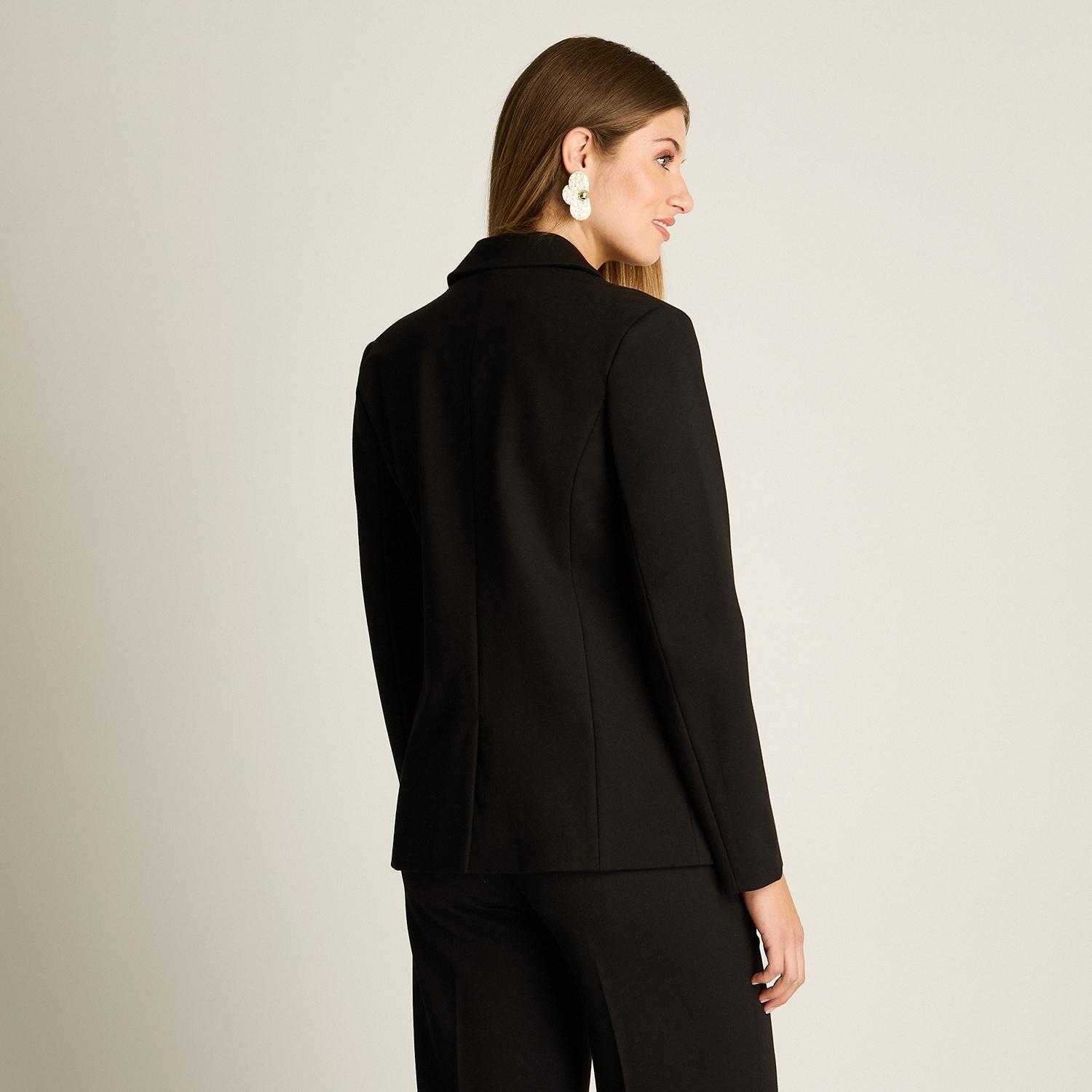Blazer Negro Básico Punto Roma con Dos Bolsillos-1