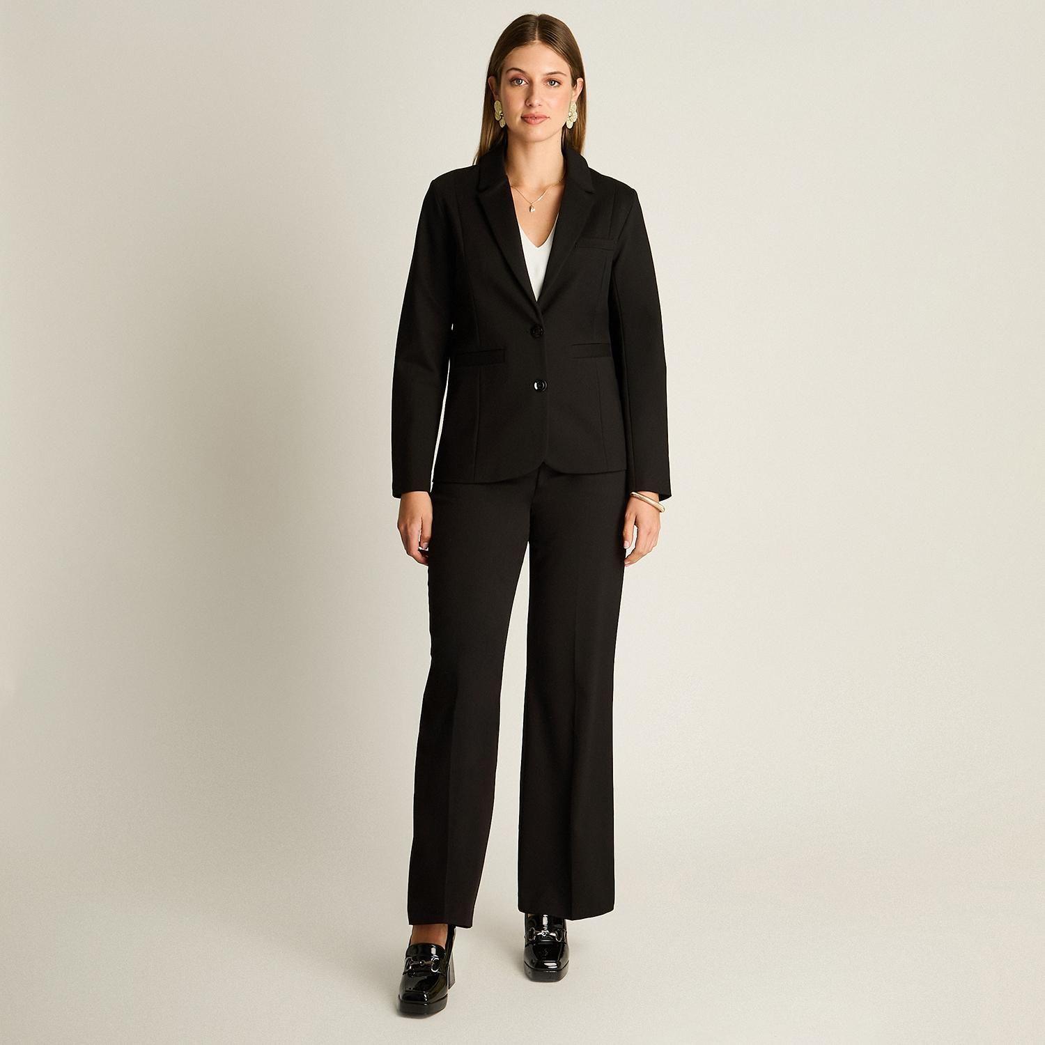 Blazer Negro Básico Punto Roma con Dos Bolsillos-3